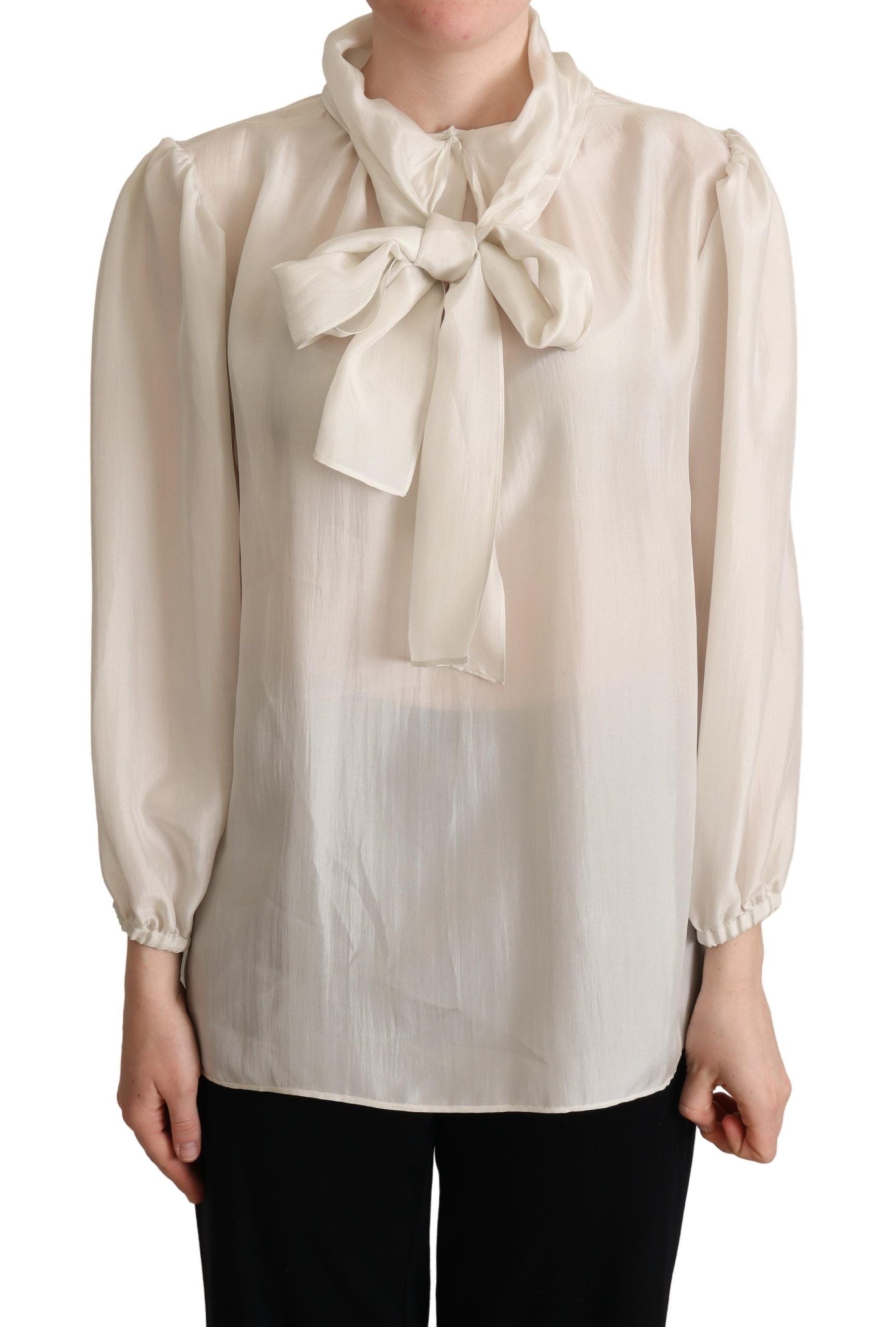 Elegant Light Gray Silk Ascot Blouse - ventzia