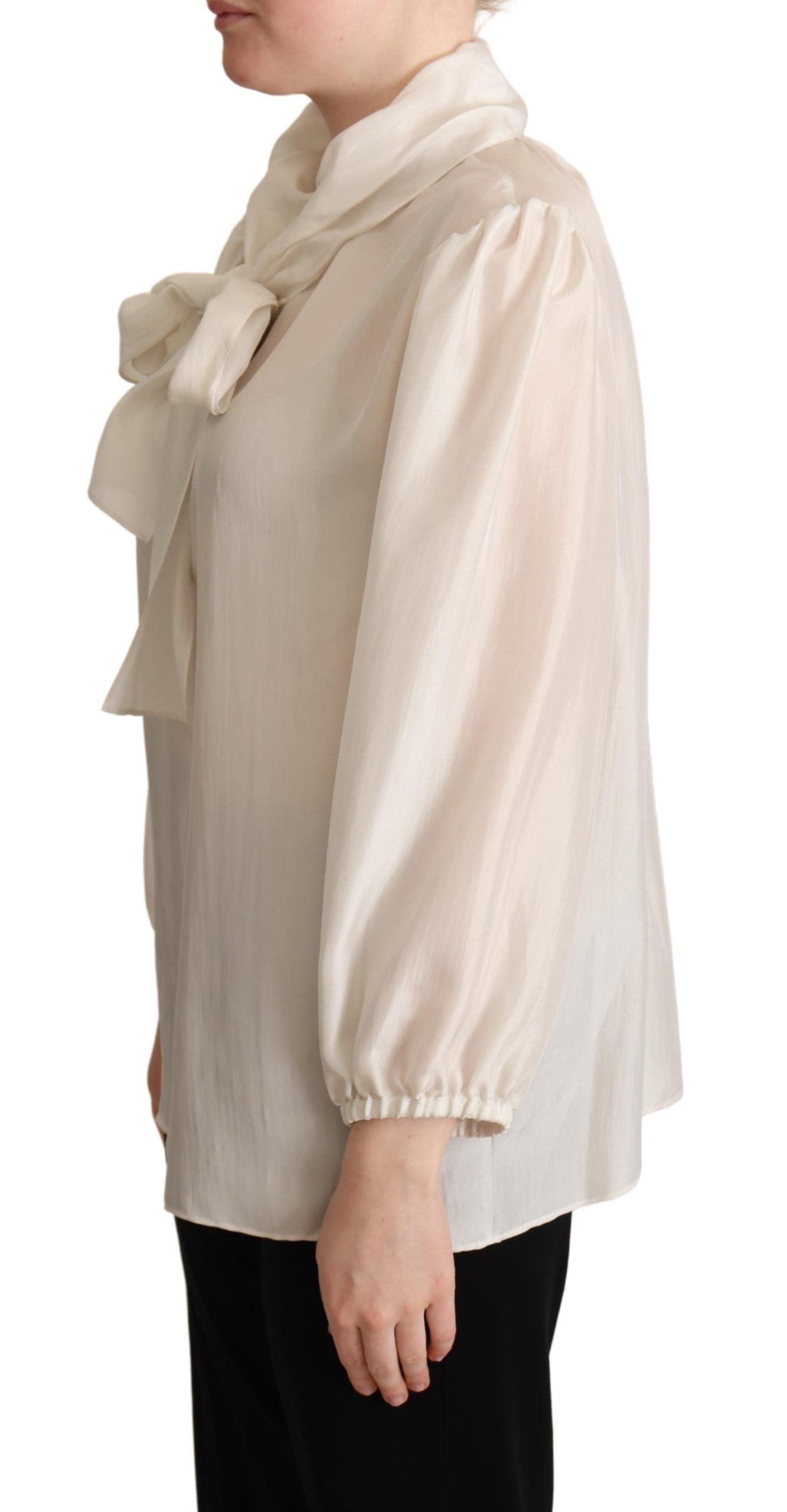 Elegant Light Gray Silk Ascot Blouse - ventzia