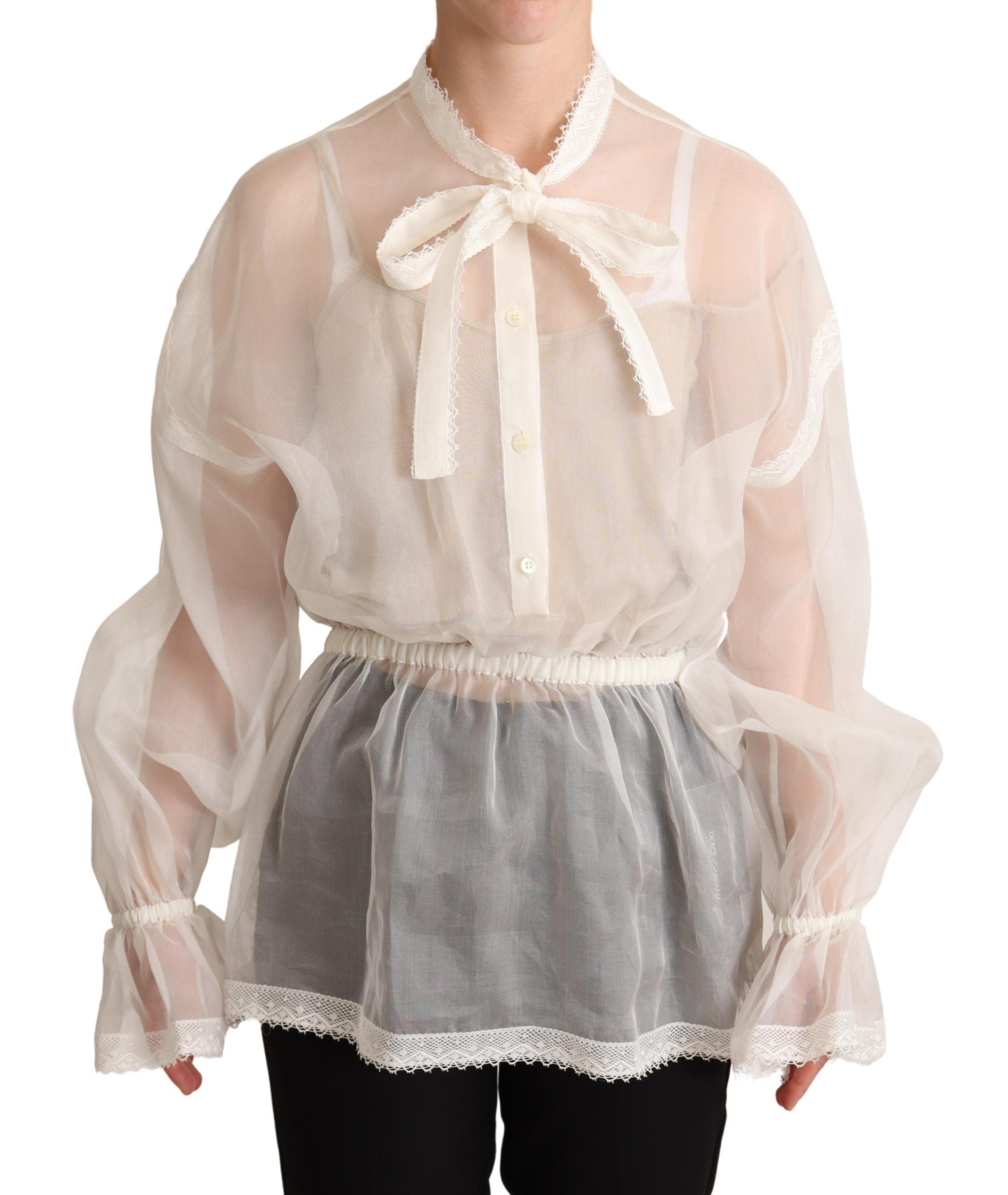 Elegant White Silk-Cotton Ascot Blouse - ventzia