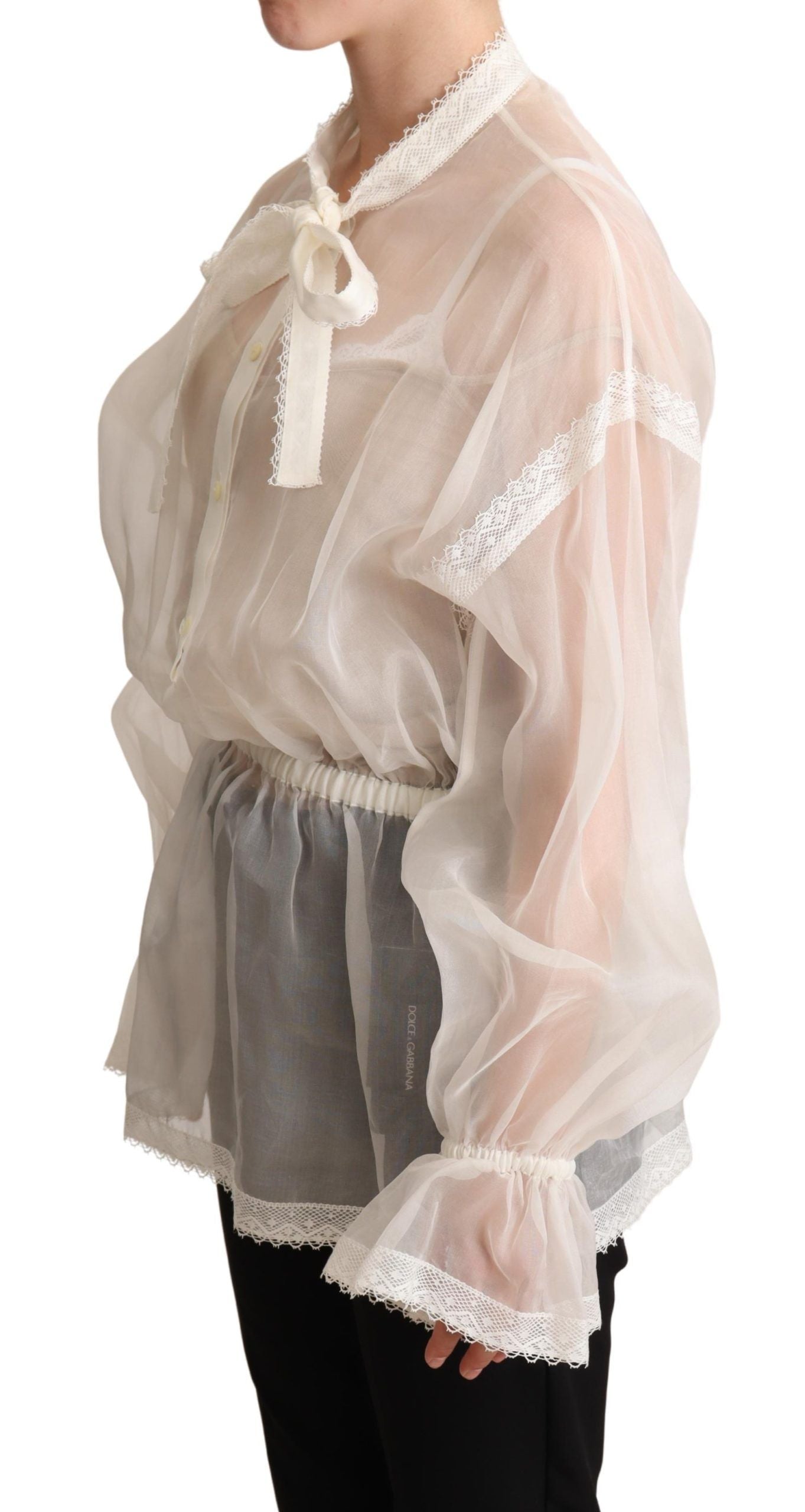 Elegant White Silk-Cotton Ascot Blouse - ventzia