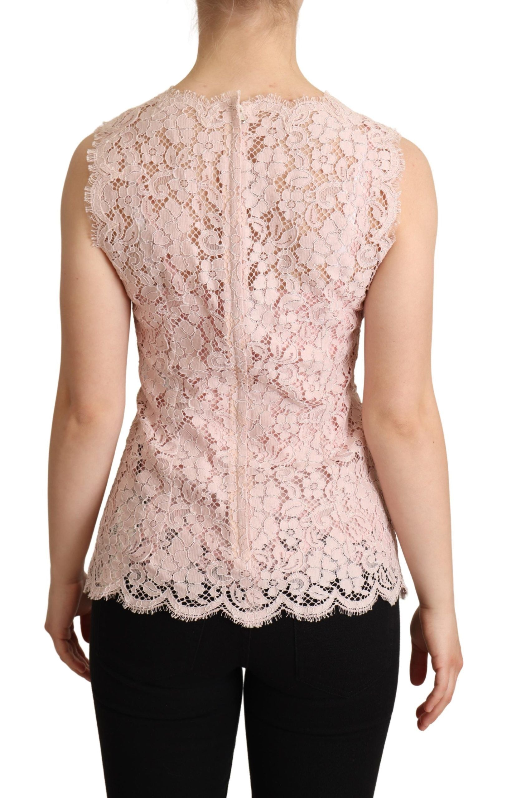 Elegant Pink Lace Sleeveless Blouse - ventzia