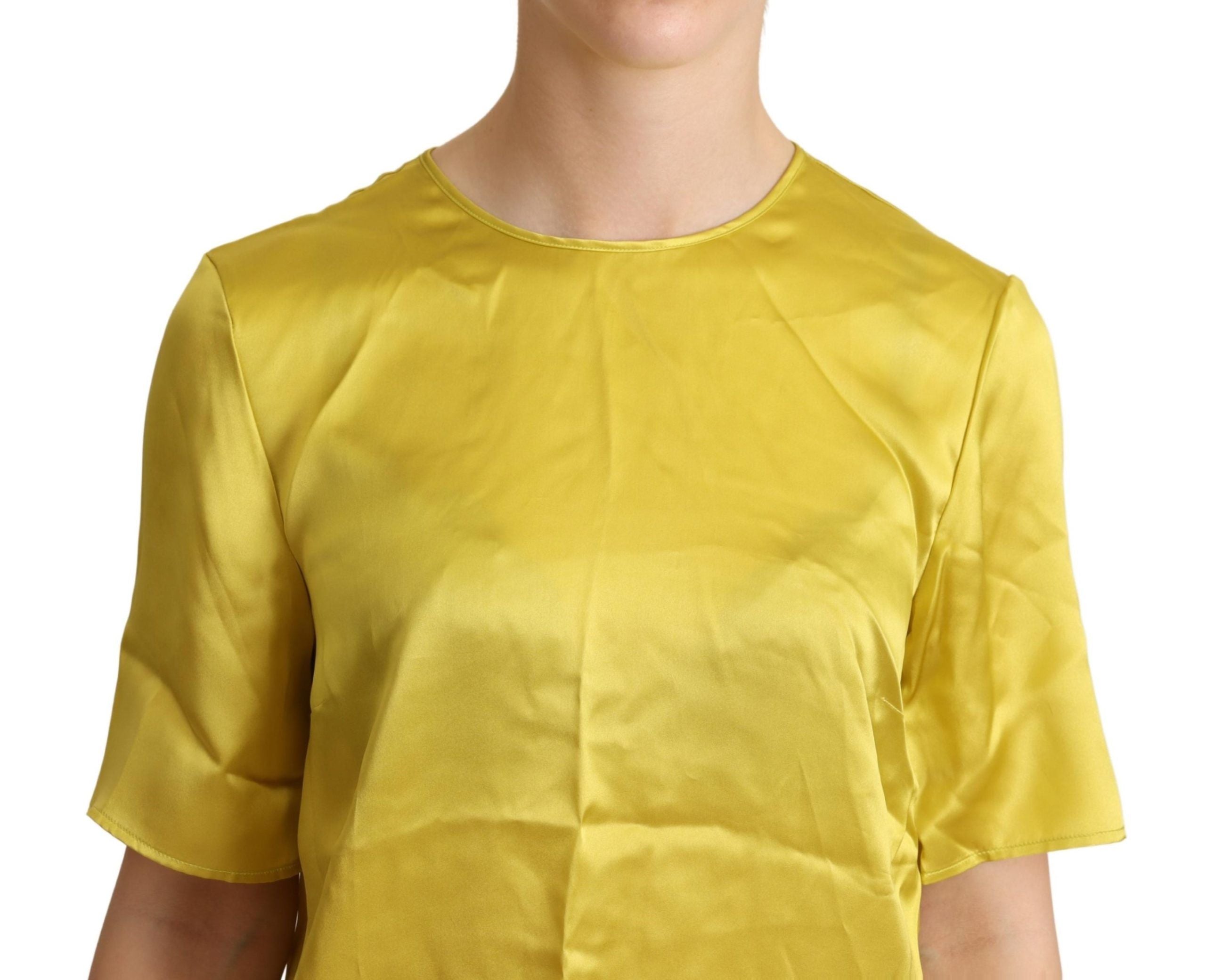Elegant Silk Short Sleeve Blouse Top - Yellow - ventzia
