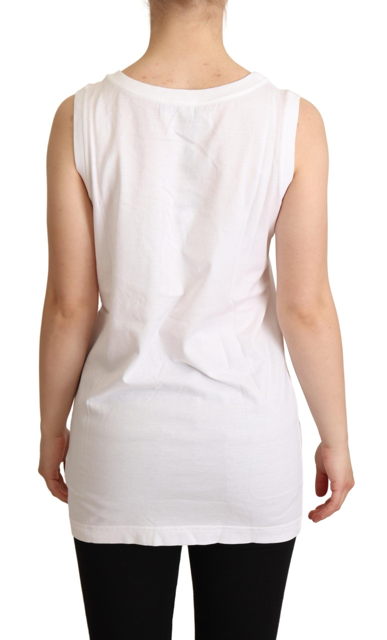 Crystal Embellished Heart White Sleeveless Tee - ventzia