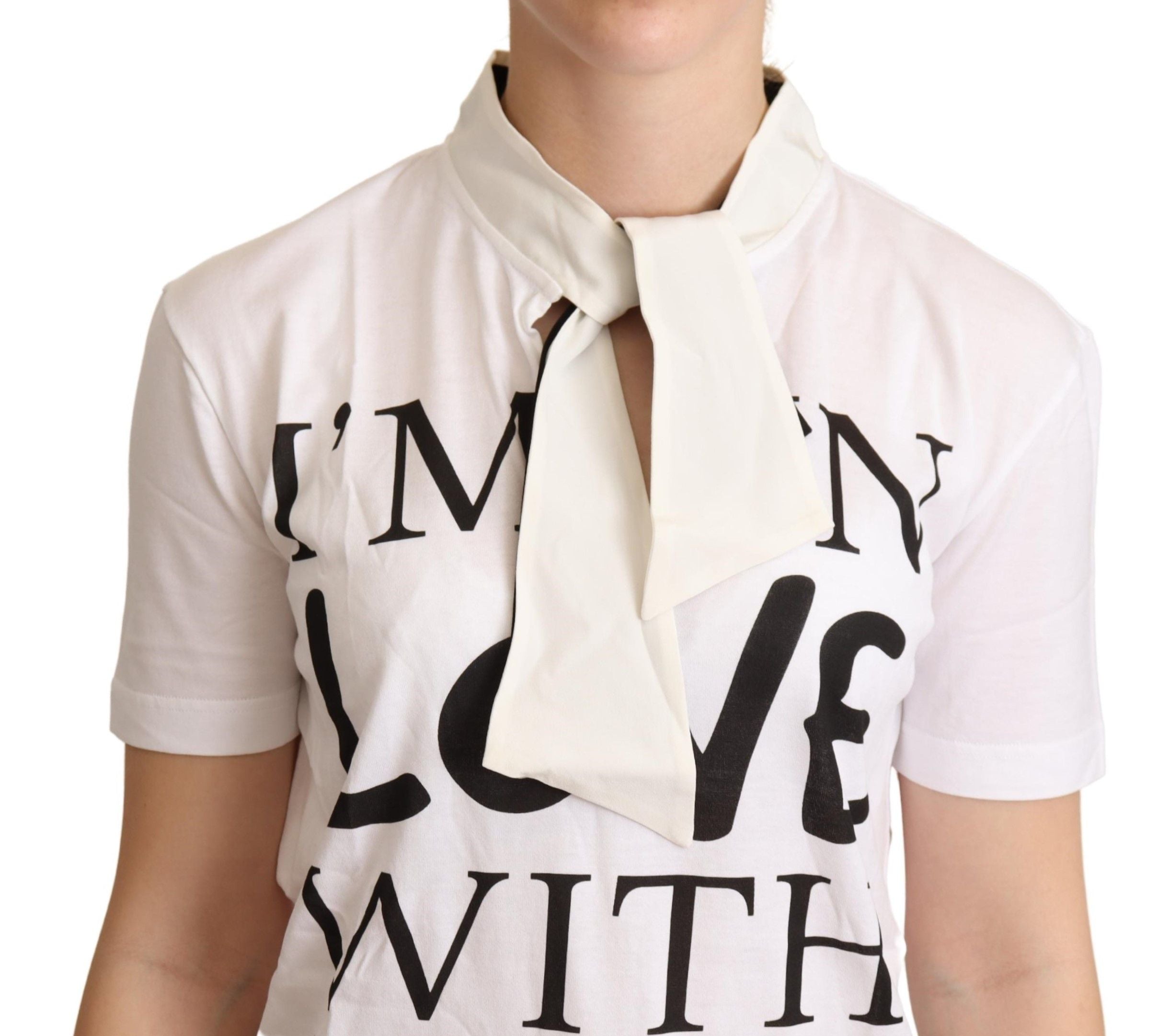 Chic White Love Motif Silk-Blend Tee - ventzia