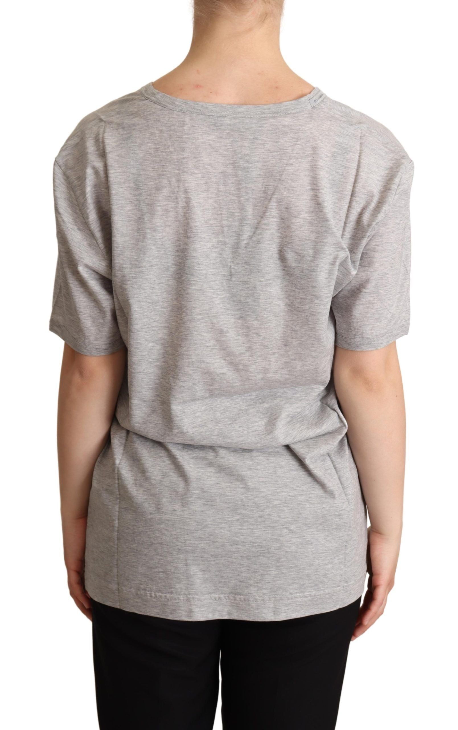 Elegant Gray V-Neck Cotton Tee - ventzia