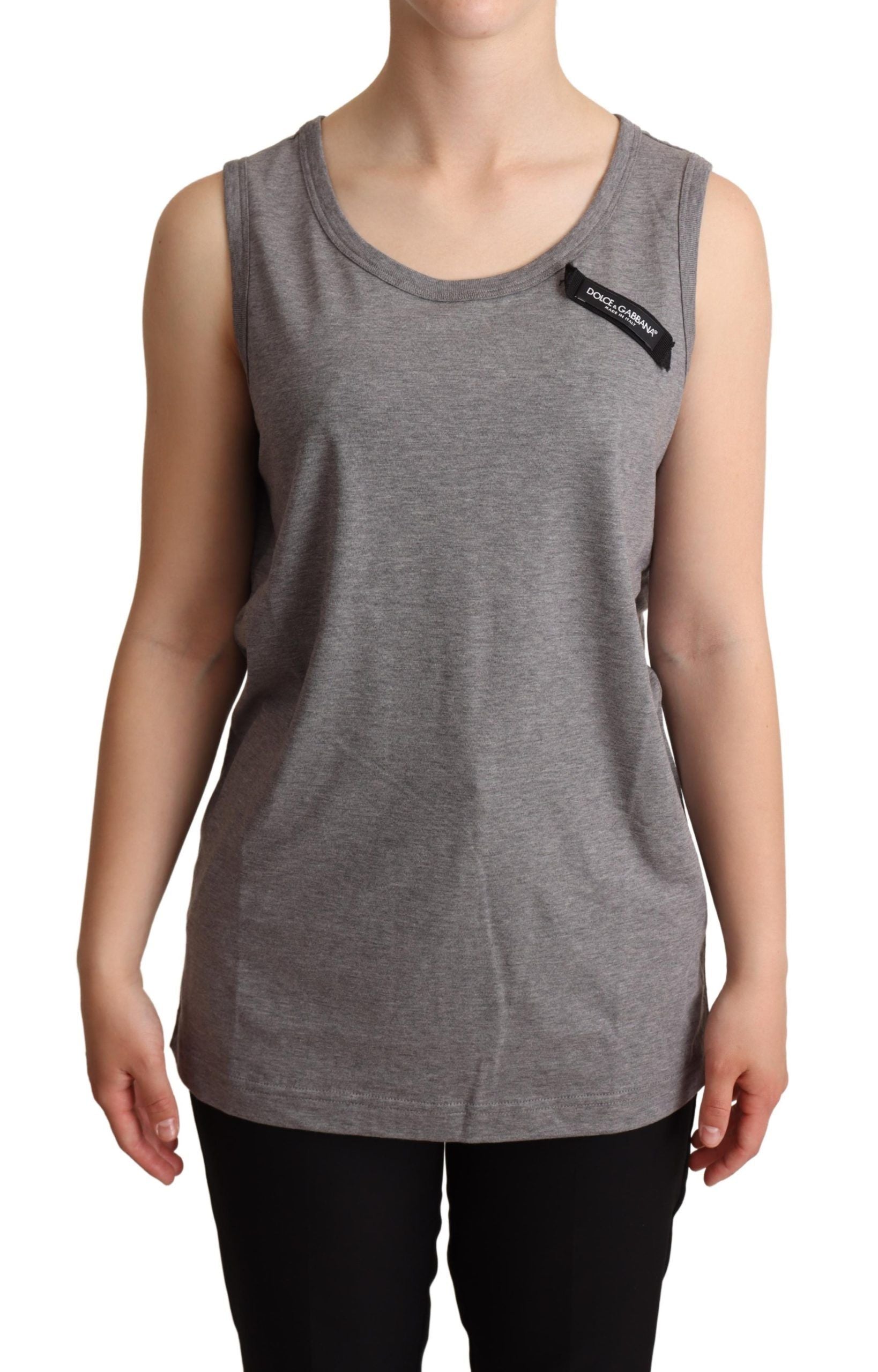 Elegant Gray Cotton Jersey Sleeveless Tank - ventzia