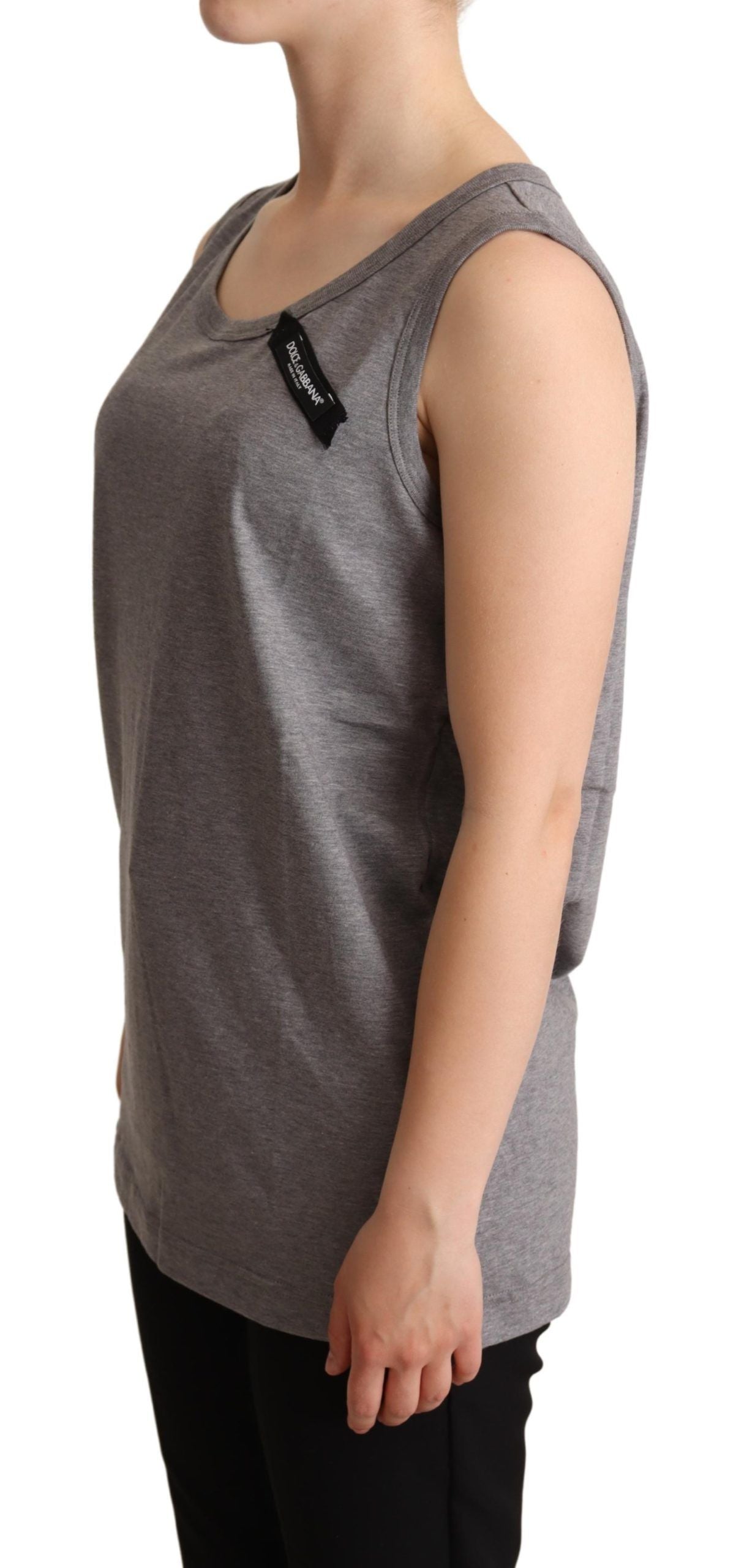 Elegant Gray Cotton Jersey Sleeveless Tank - ventzia