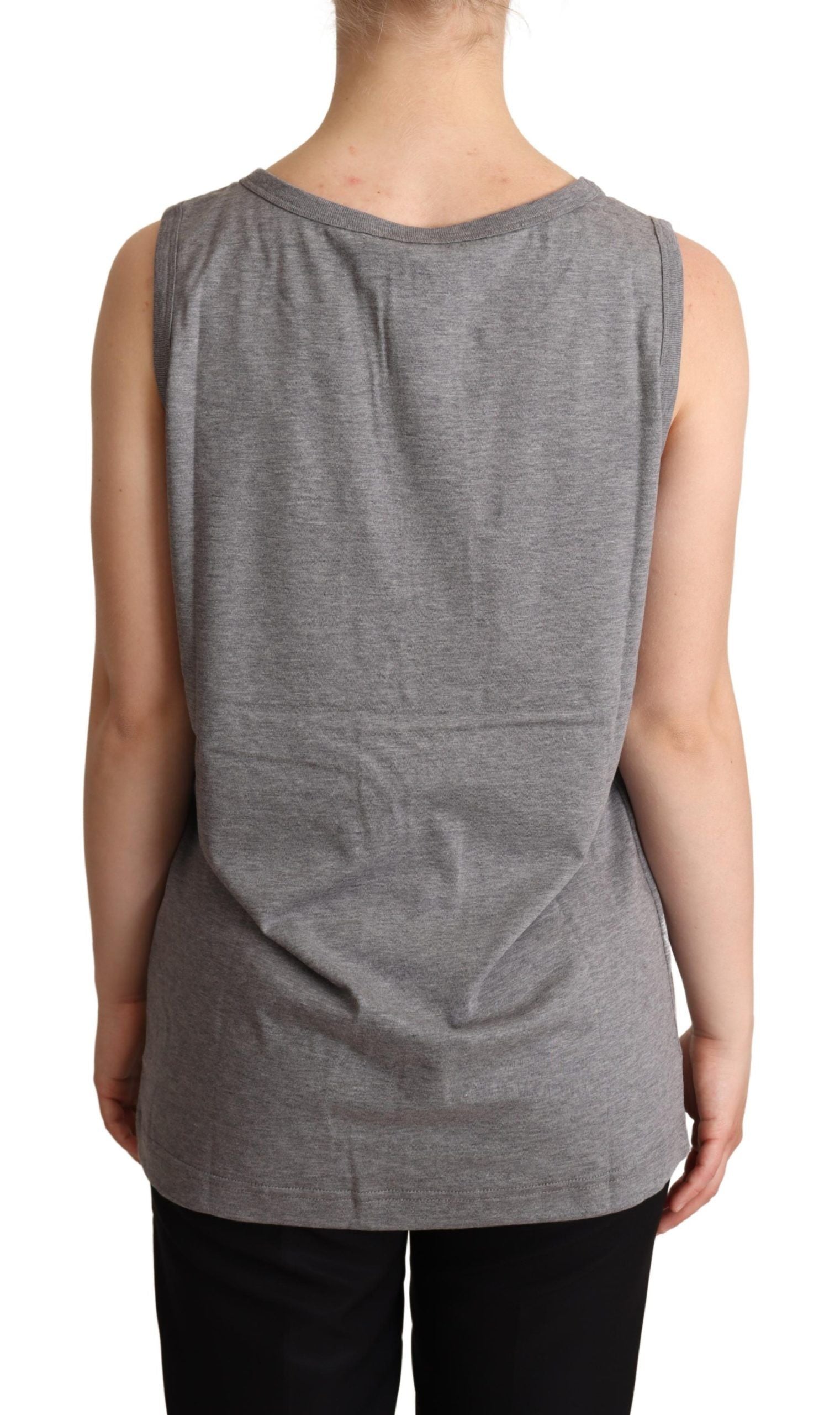 Elegant Gray Cotton Jersey Sleeveless Tank - ventzia