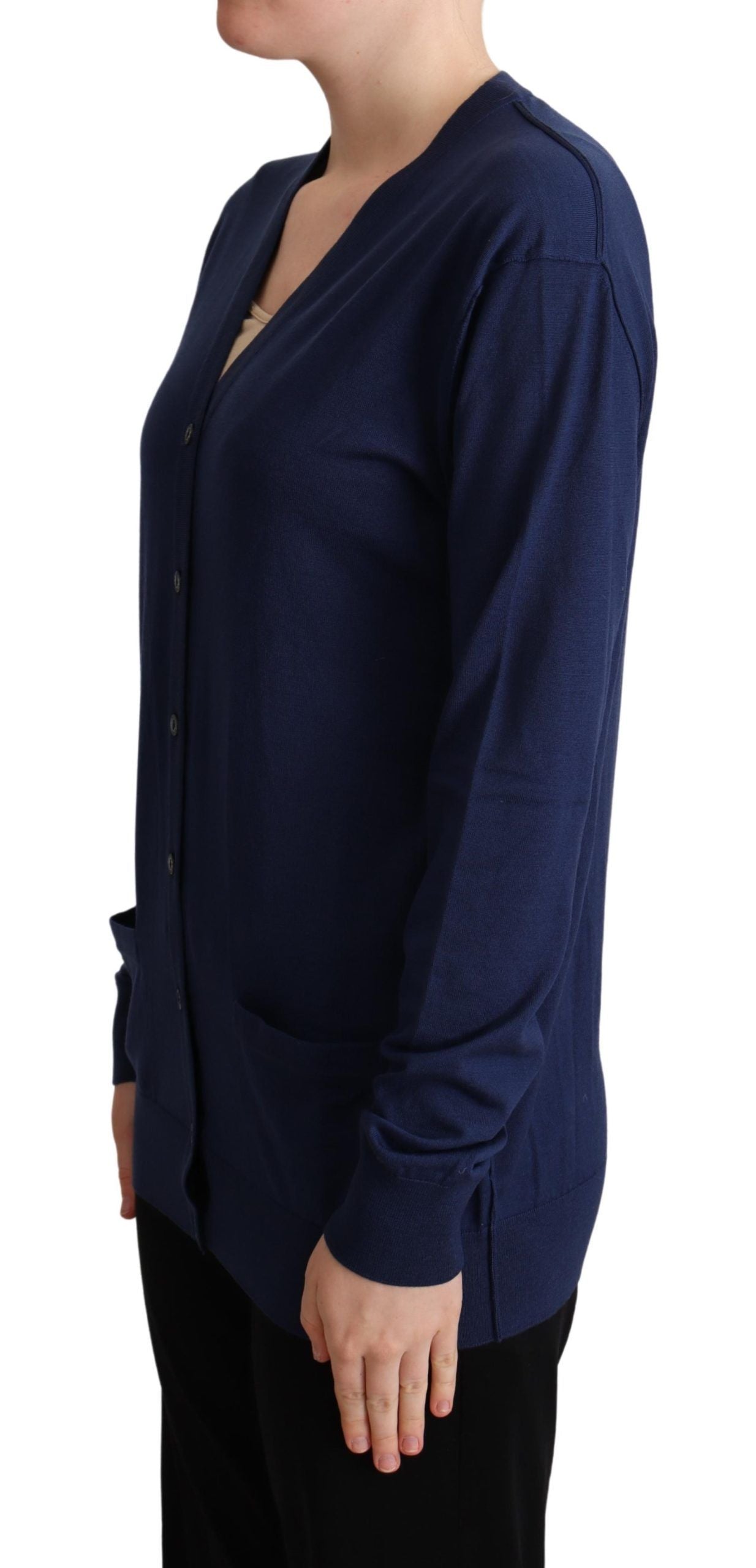 Elegant Virgin Wool Blue Cardigan - ventzia