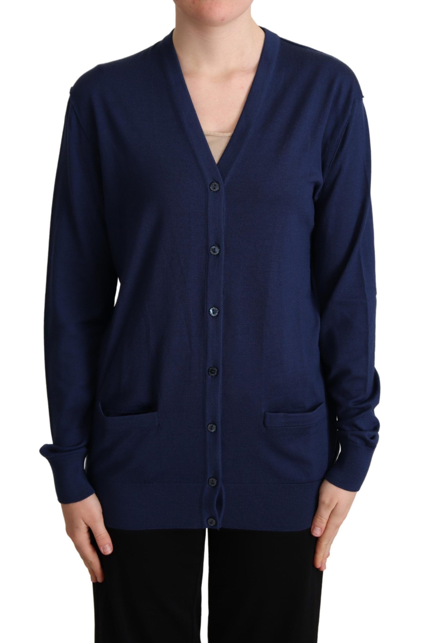 Elegant Virgin Wool Blue Cardigan - ventzia