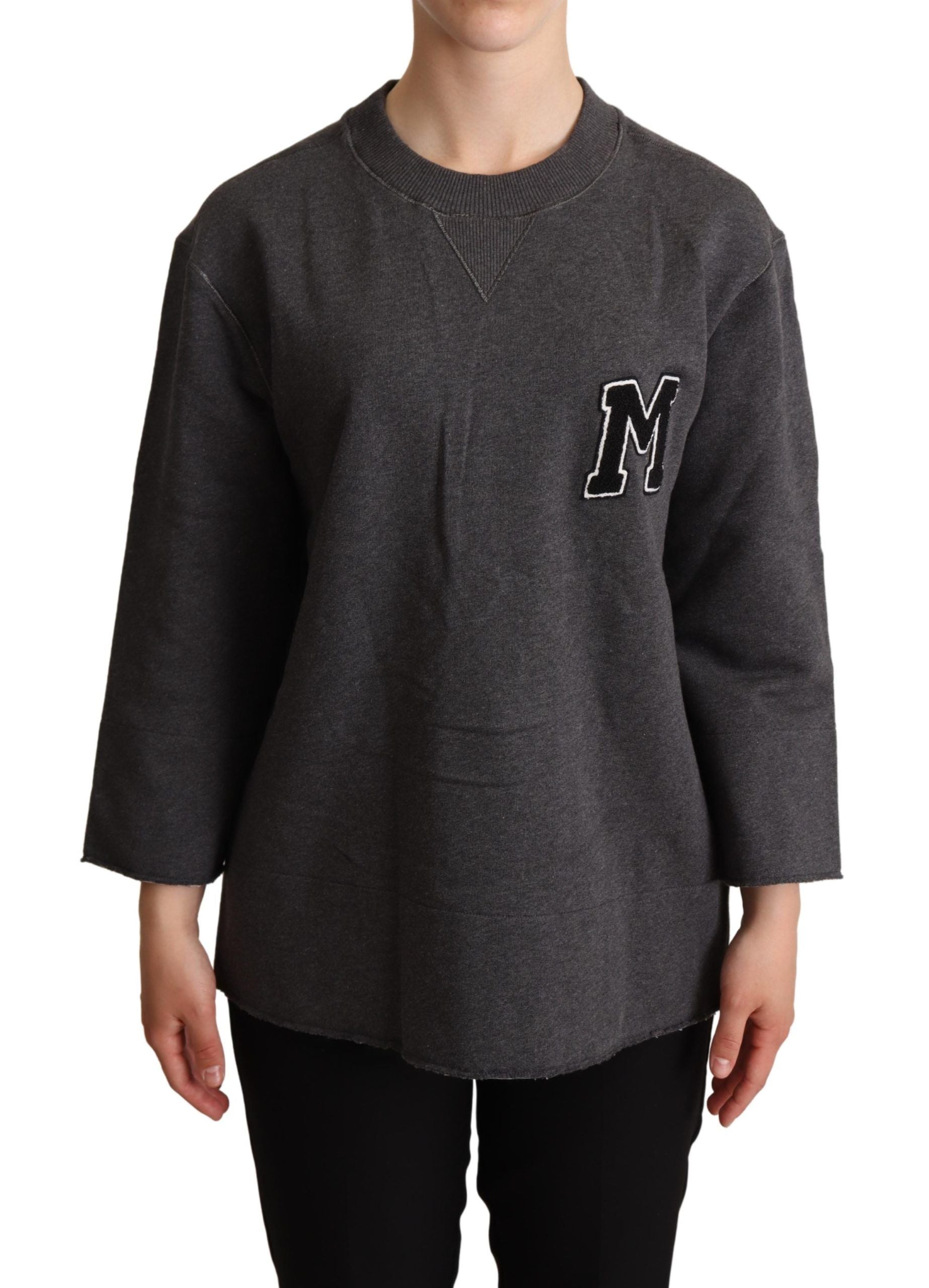 Chic Gray Embroidered Cotton Sweater - ventzia