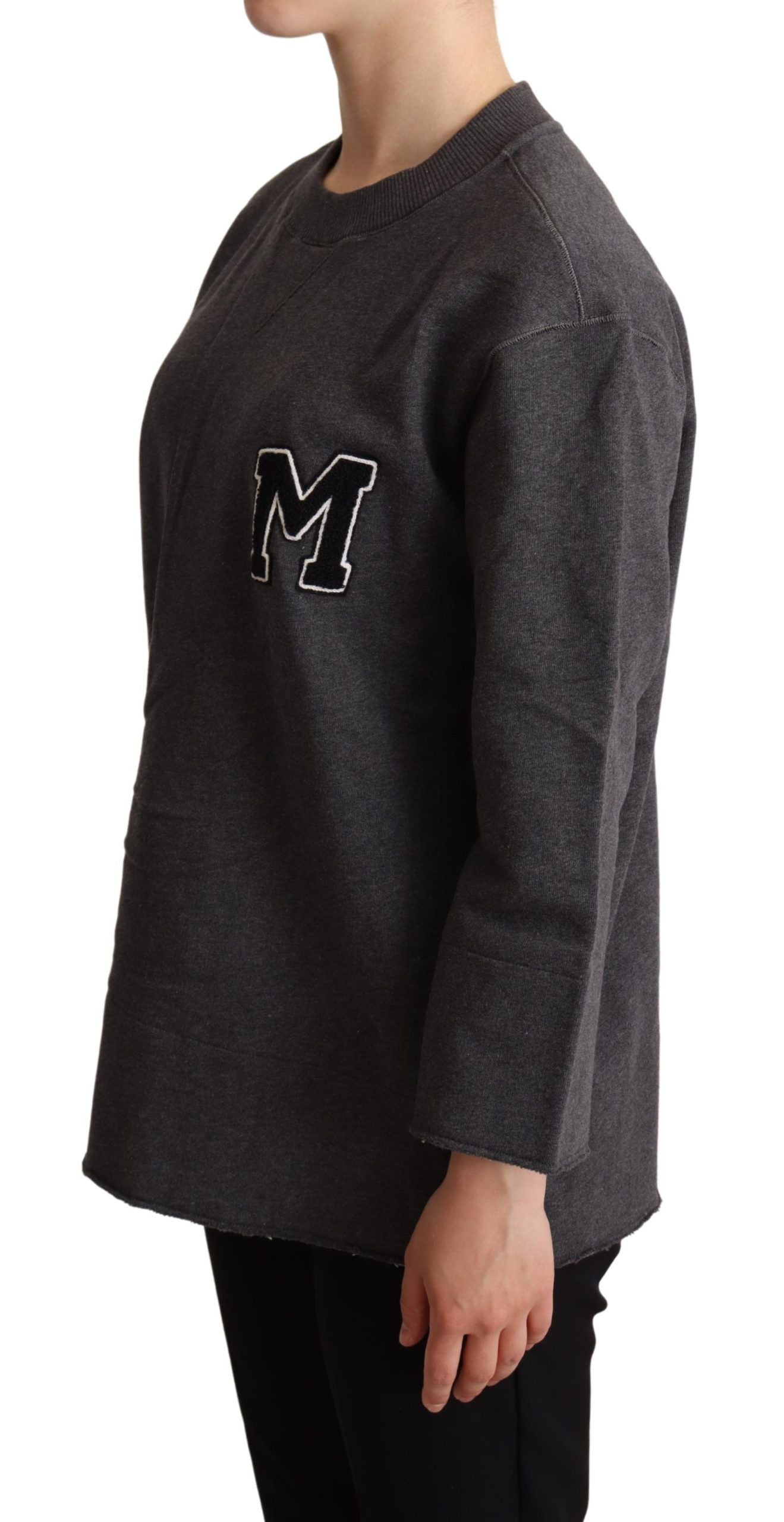 Chic Gray Embroidered Cotton Sweater - ventzia