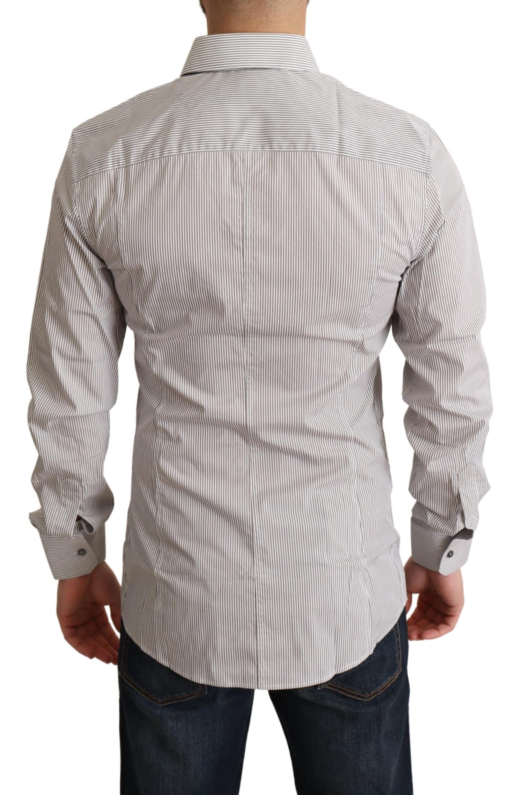 Elegant Gray Striped Slim Fit Dress Shirt - ventzia