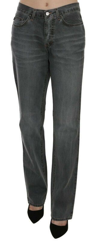 Chic Gray Mid Waist Straight Leg Jeans - ventzia
