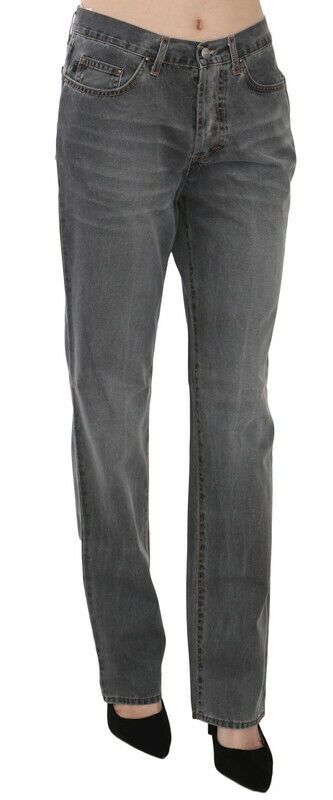 Chic Gray Mid Waist Straight Leg Jeans - ventzia