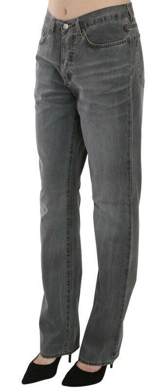 Chic Gray Mid Waist Straight Leg Jeans - ventzia