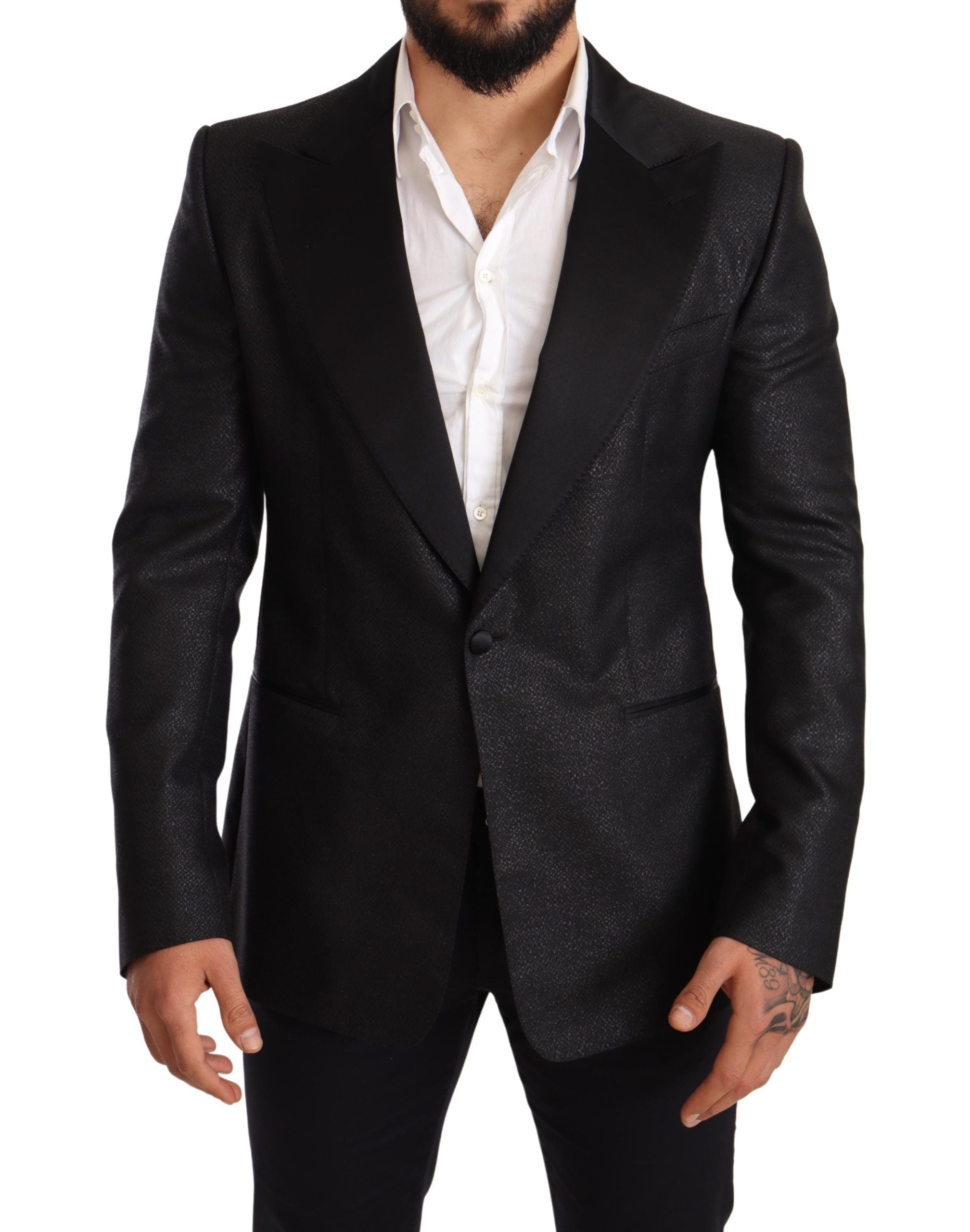 Elegant Black Metallic Slim Fit Blazer Jacket - ventzia