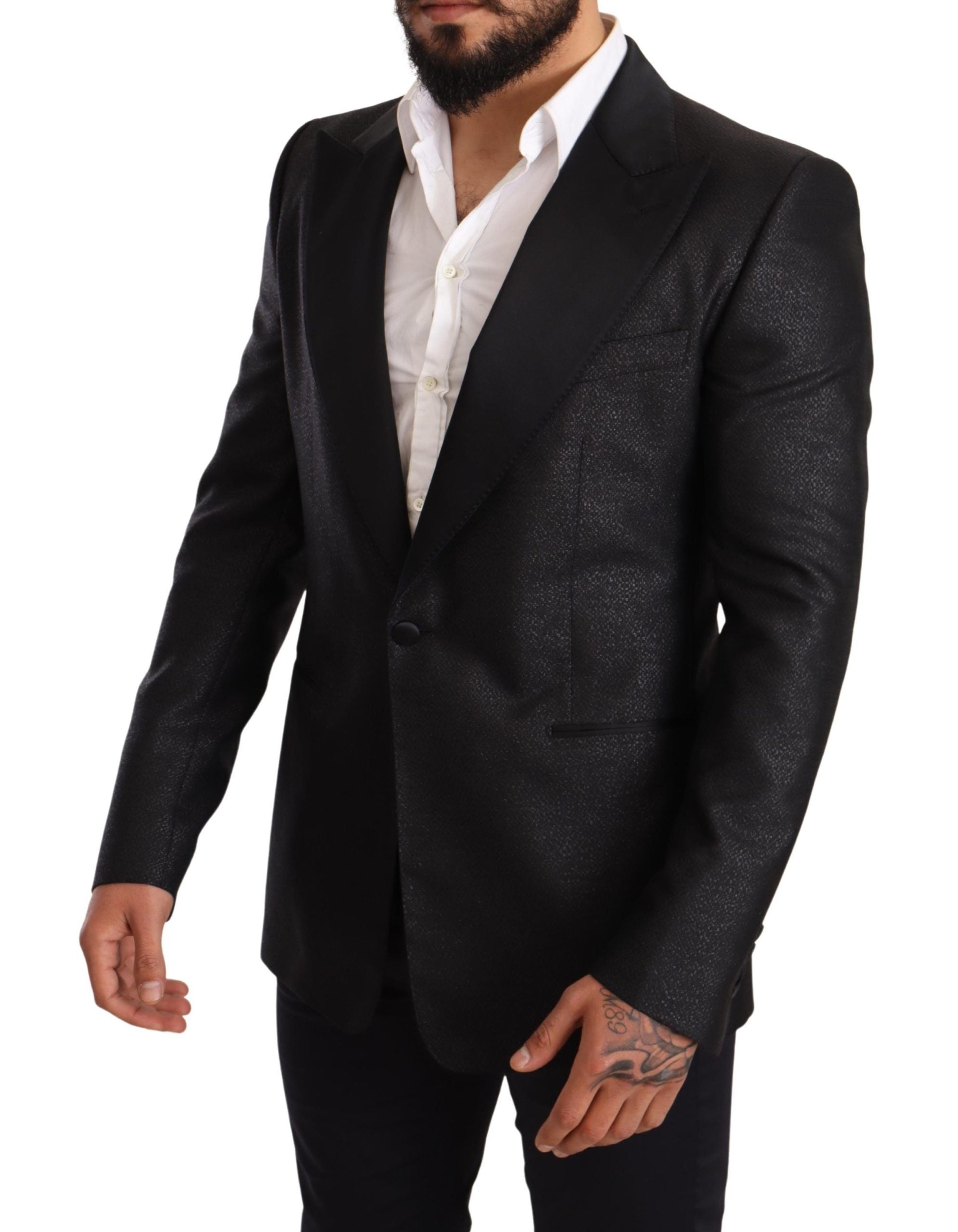 Elegant Black Metallic Slim Fit Blazer Jacket - ventzia