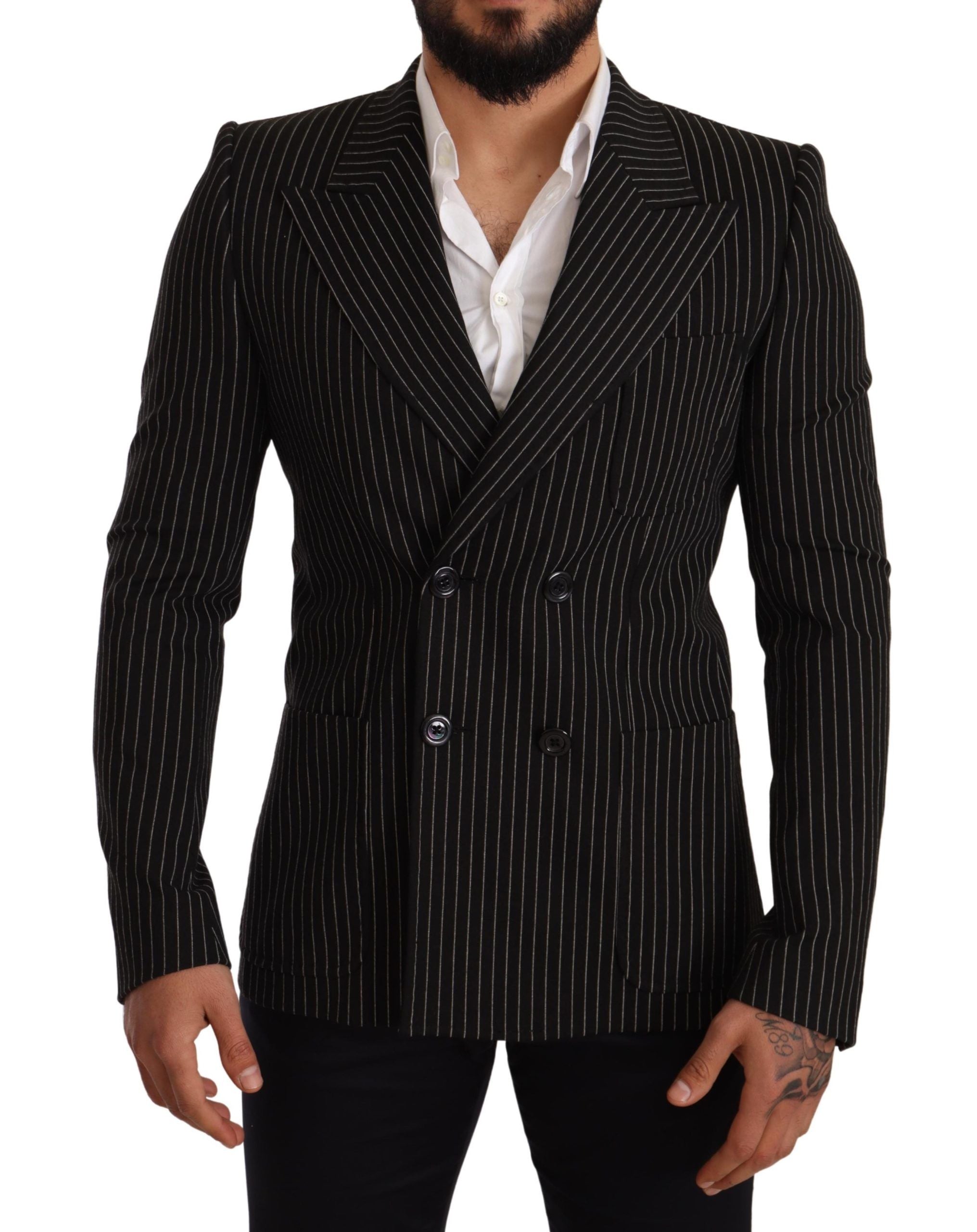 Elegant Striped Wool Blazer with Silk Lining - ventzia