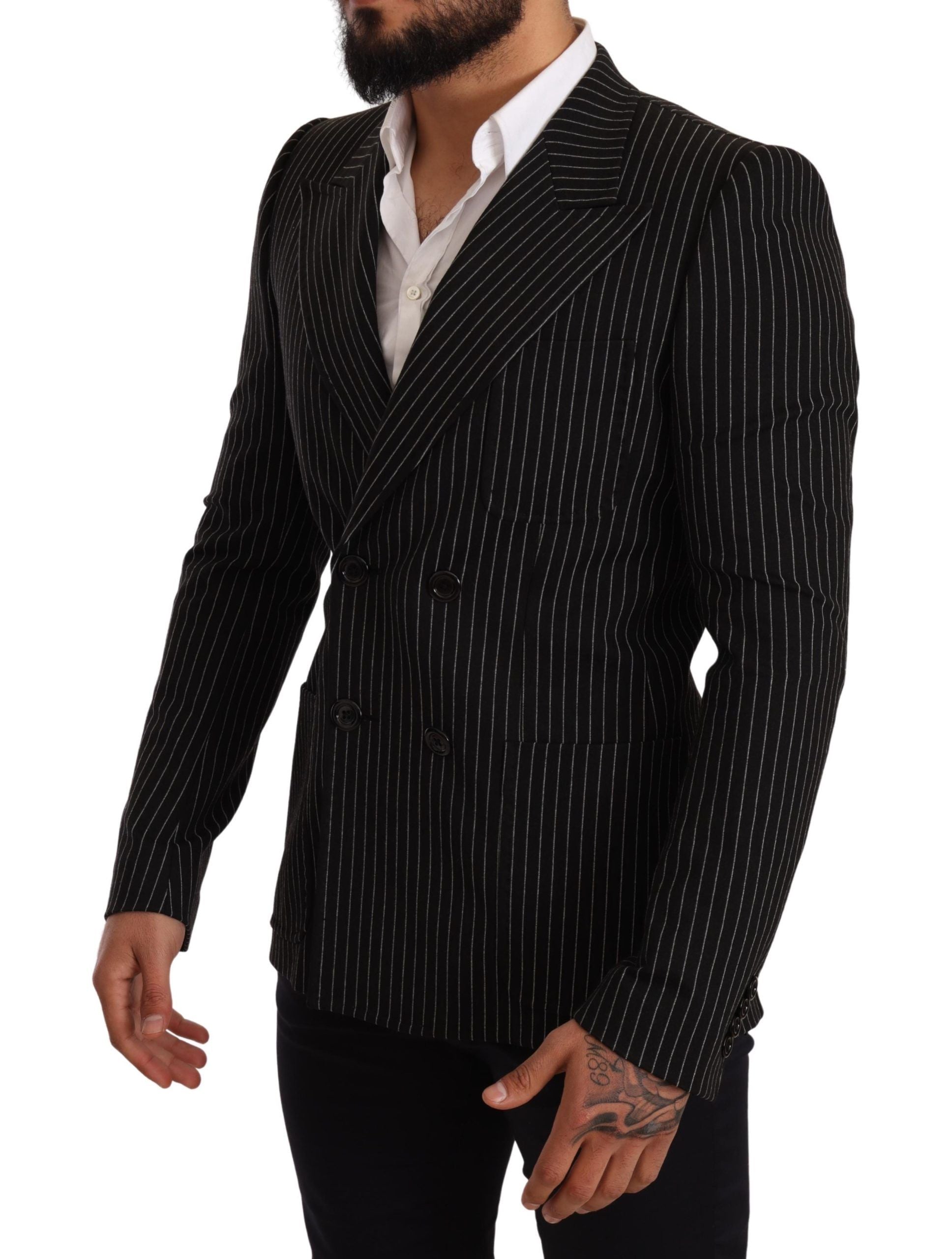 Elegant Striped Wool Blazer with Silk Lining - ventzia