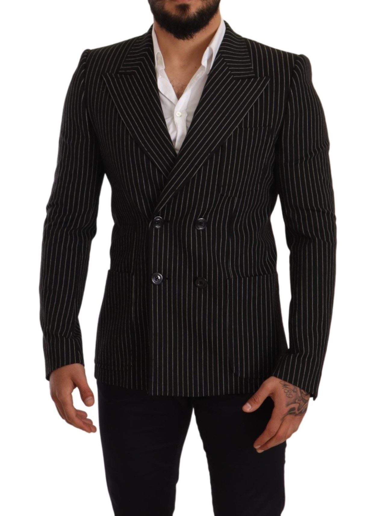 Elegant Striped Wool Blazer with Silk Lining - ventzia