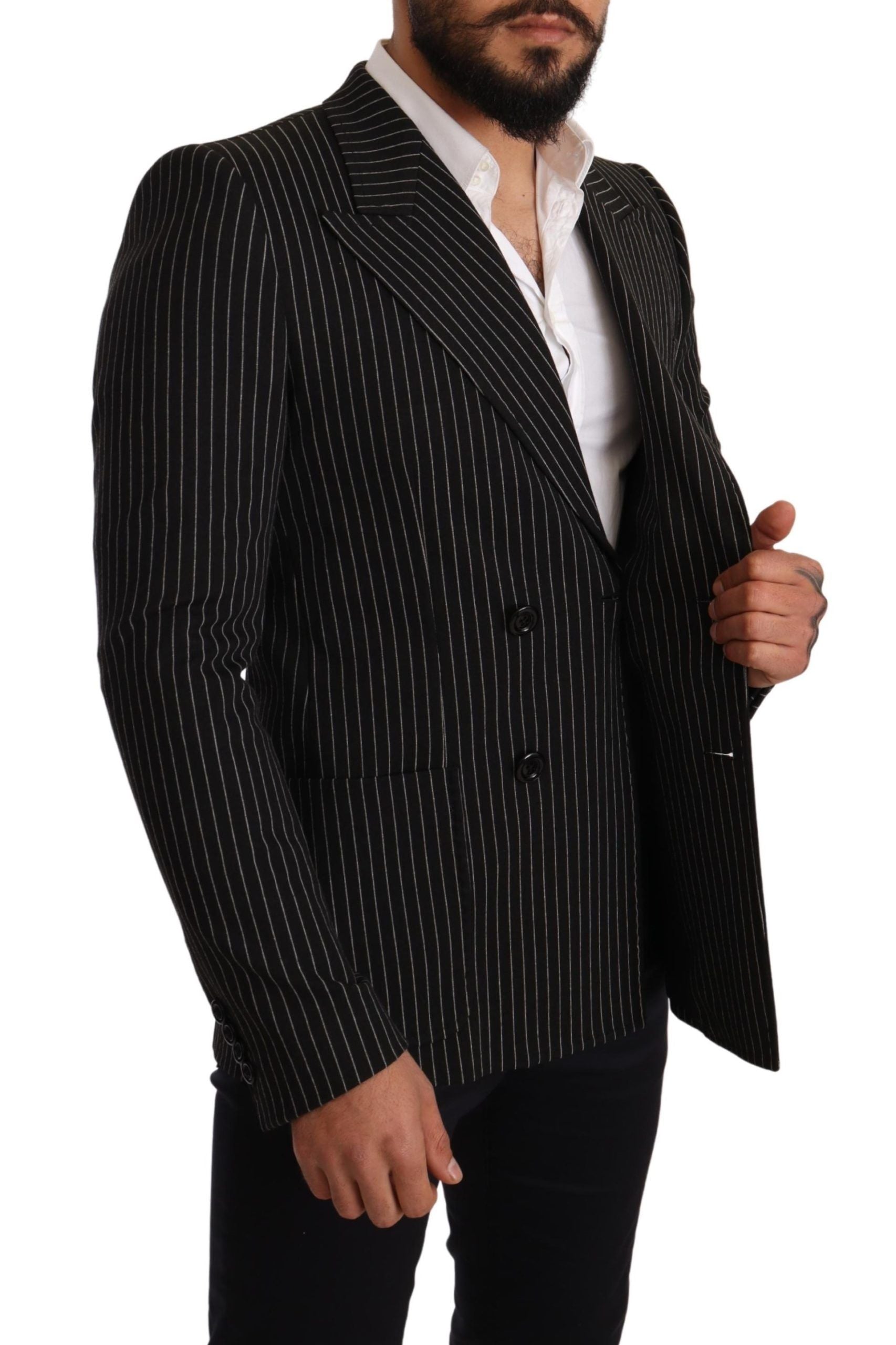 Elegant Striped Wool Blazer with Silk Lining - ventzia