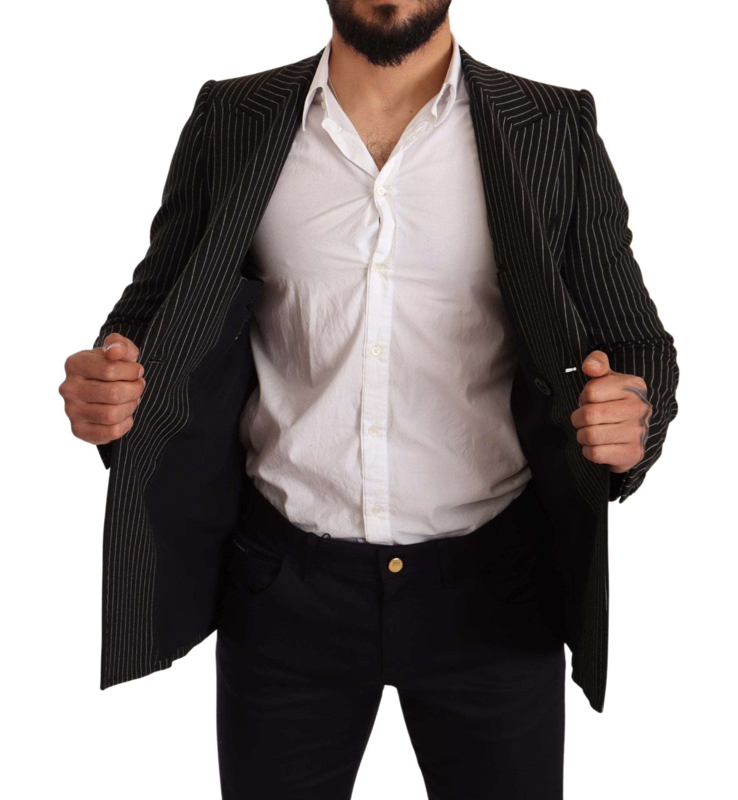 Elegant Striped Wool Blazer with Silk Lining - ventzia