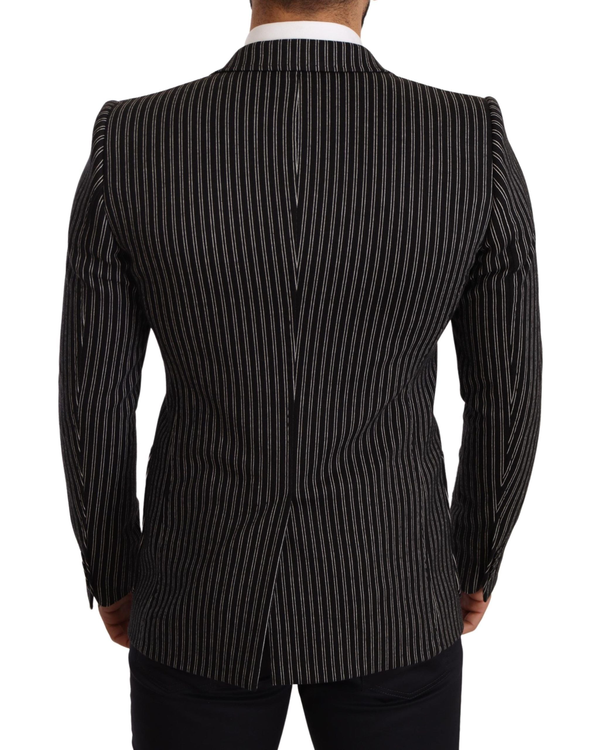 Elegant Black Striped Virgin Wool Blazer - ventzia