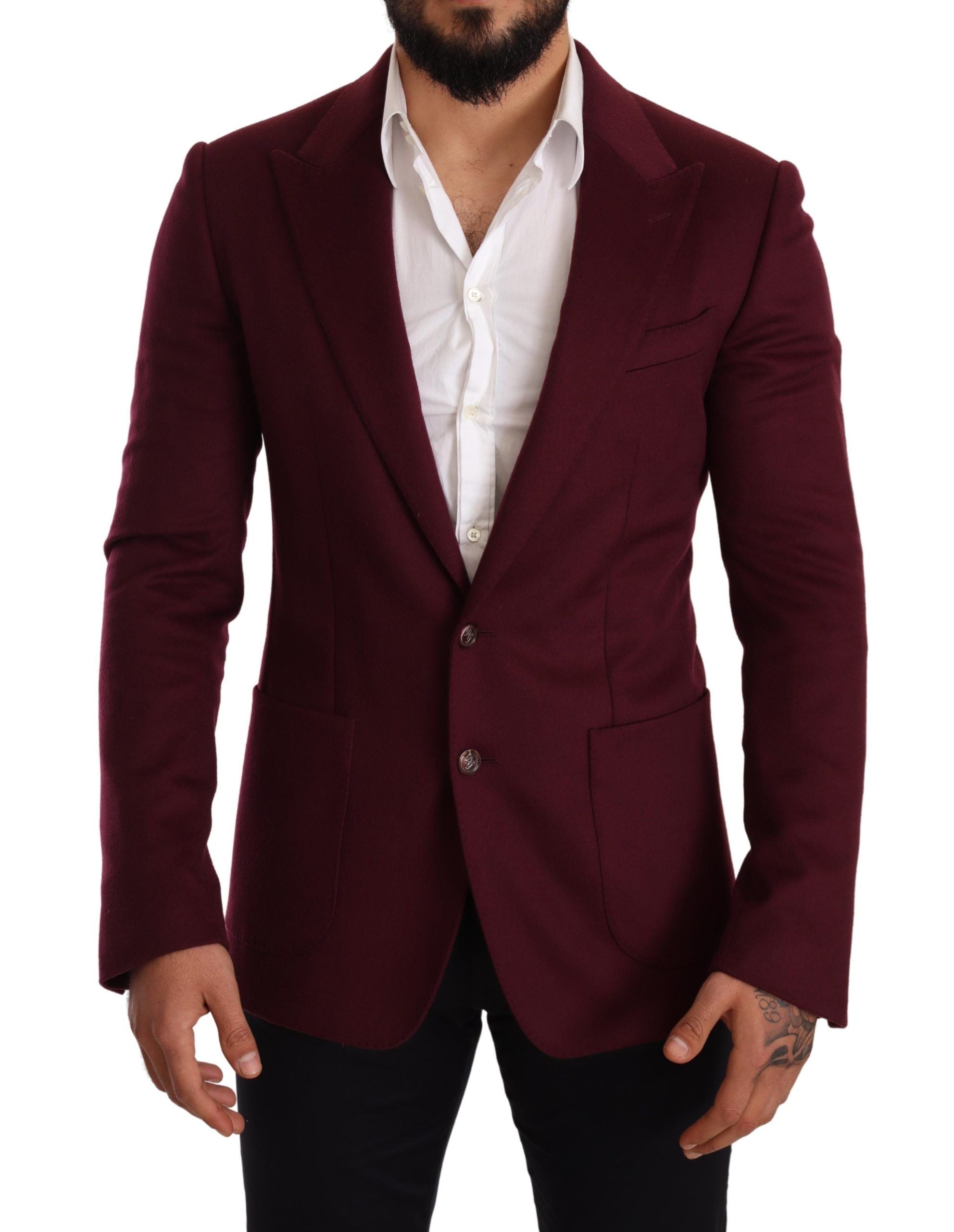 Elegant Maroon Bordeaux Cashmere Blazer - ventzia