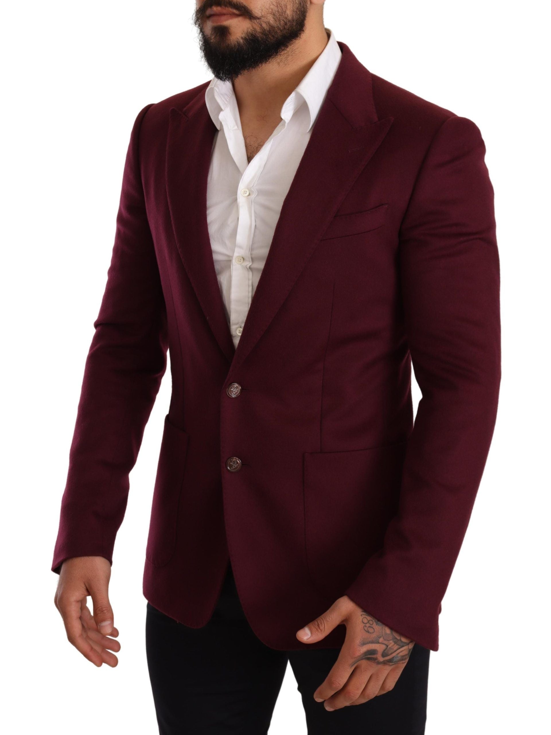 Elegant Maroon Bordeaux Cashmere Blazer - ventzia