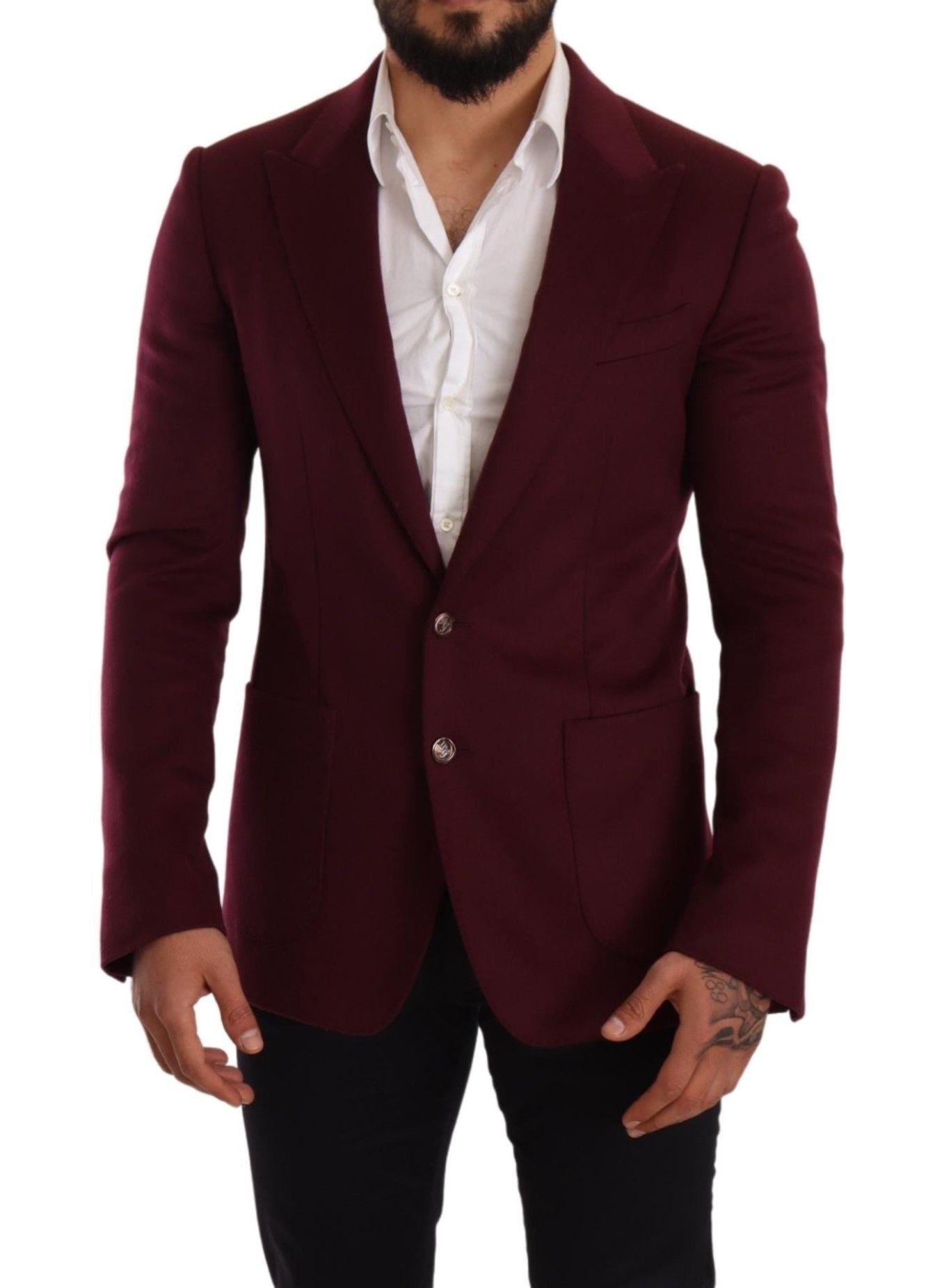 Elegant Maroon Bordeaux Cashmere Blazer - ventzia