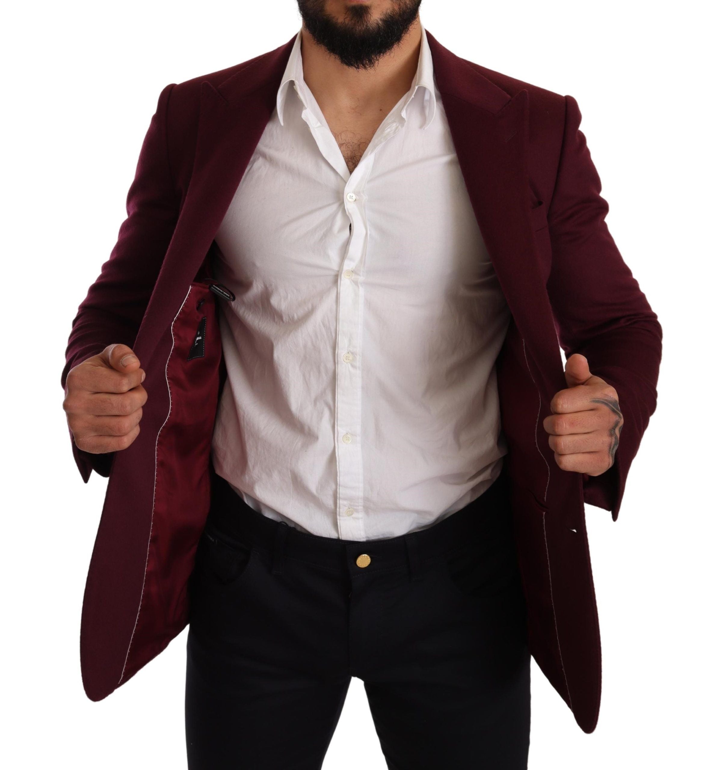 Elegant Maroon Bordeaux Cashmere Blazer - ventzia