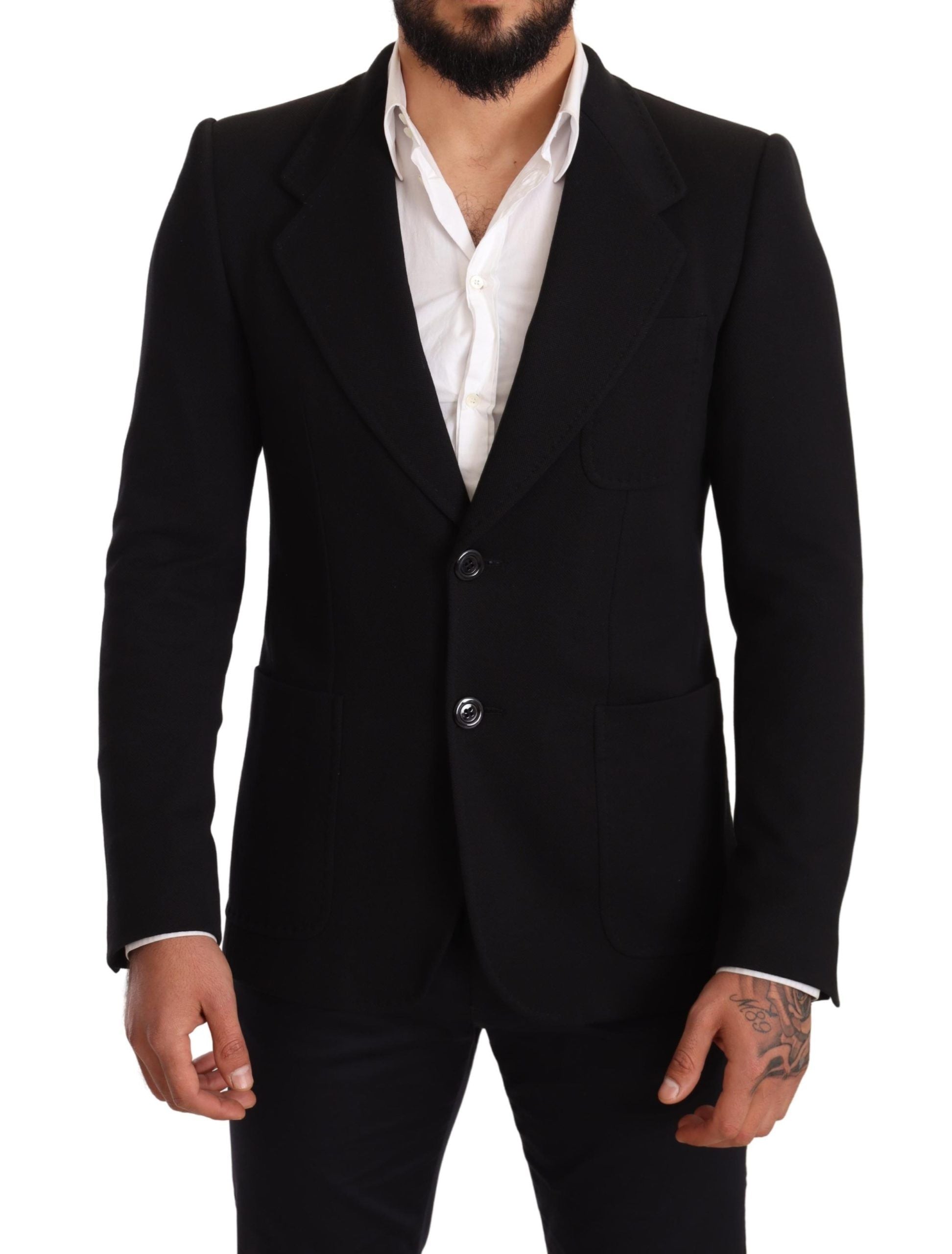 Elegant Slim Fit Black Cotton Blazer - ventzia