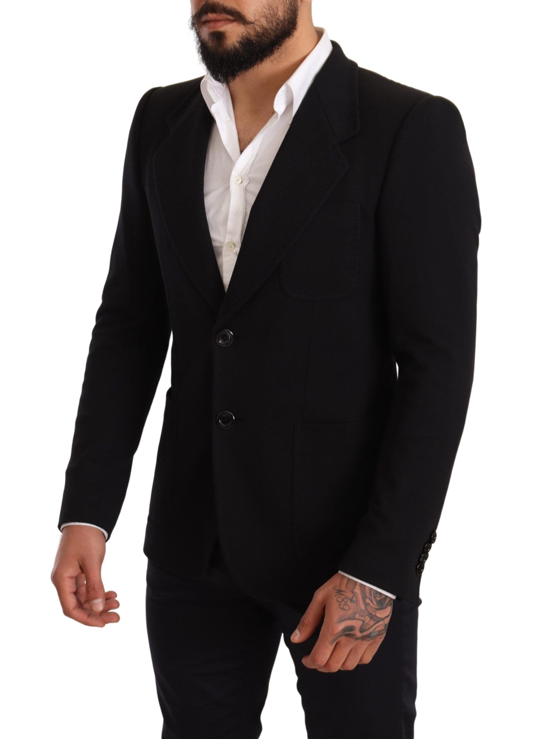 Elegant Slim Fit Black Cotton Blazer - ventzia