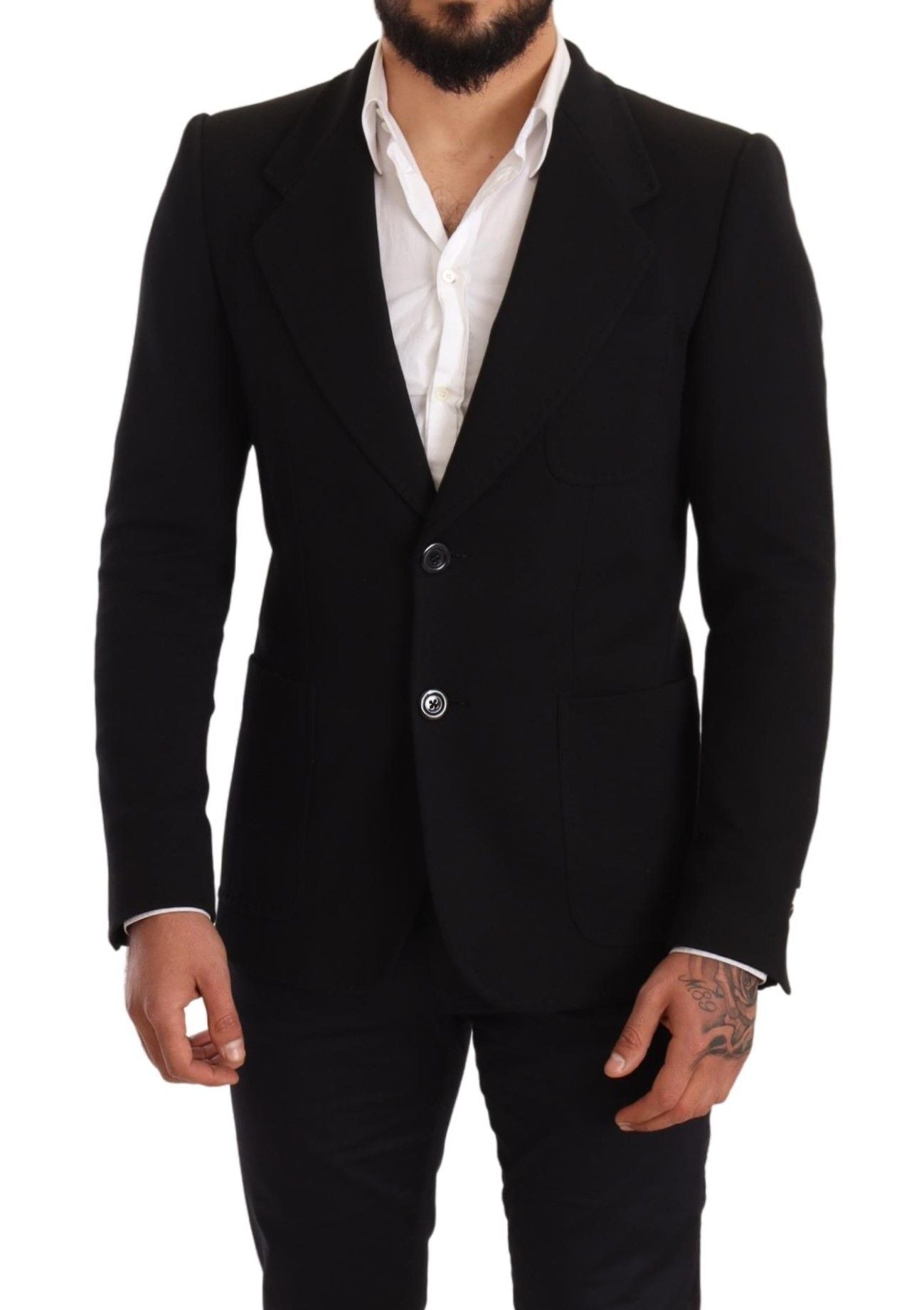 Elegant Slim Fit Black Cotton Blazer - ventzia