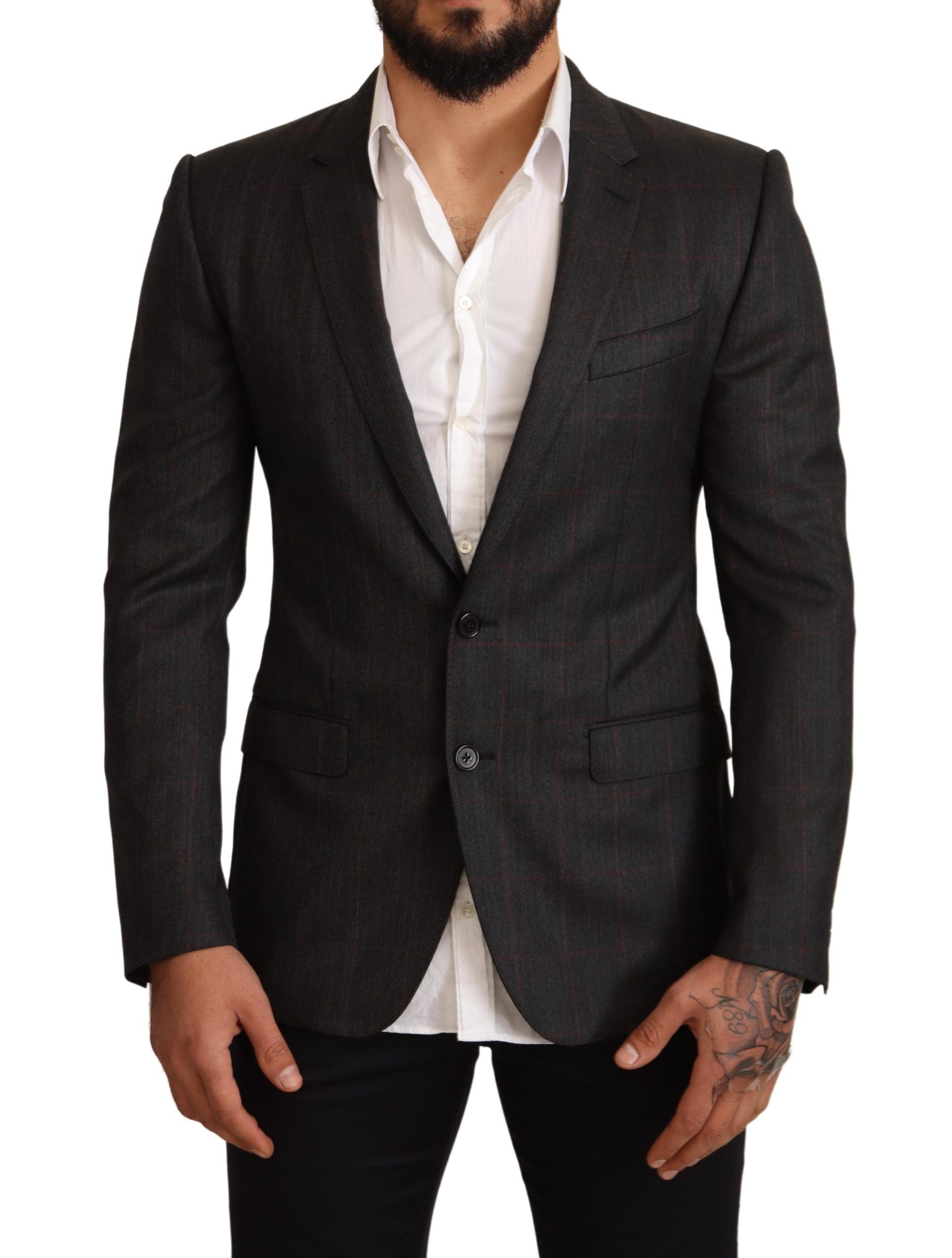 Elegant Gray Check Martini Blazer - ventzia