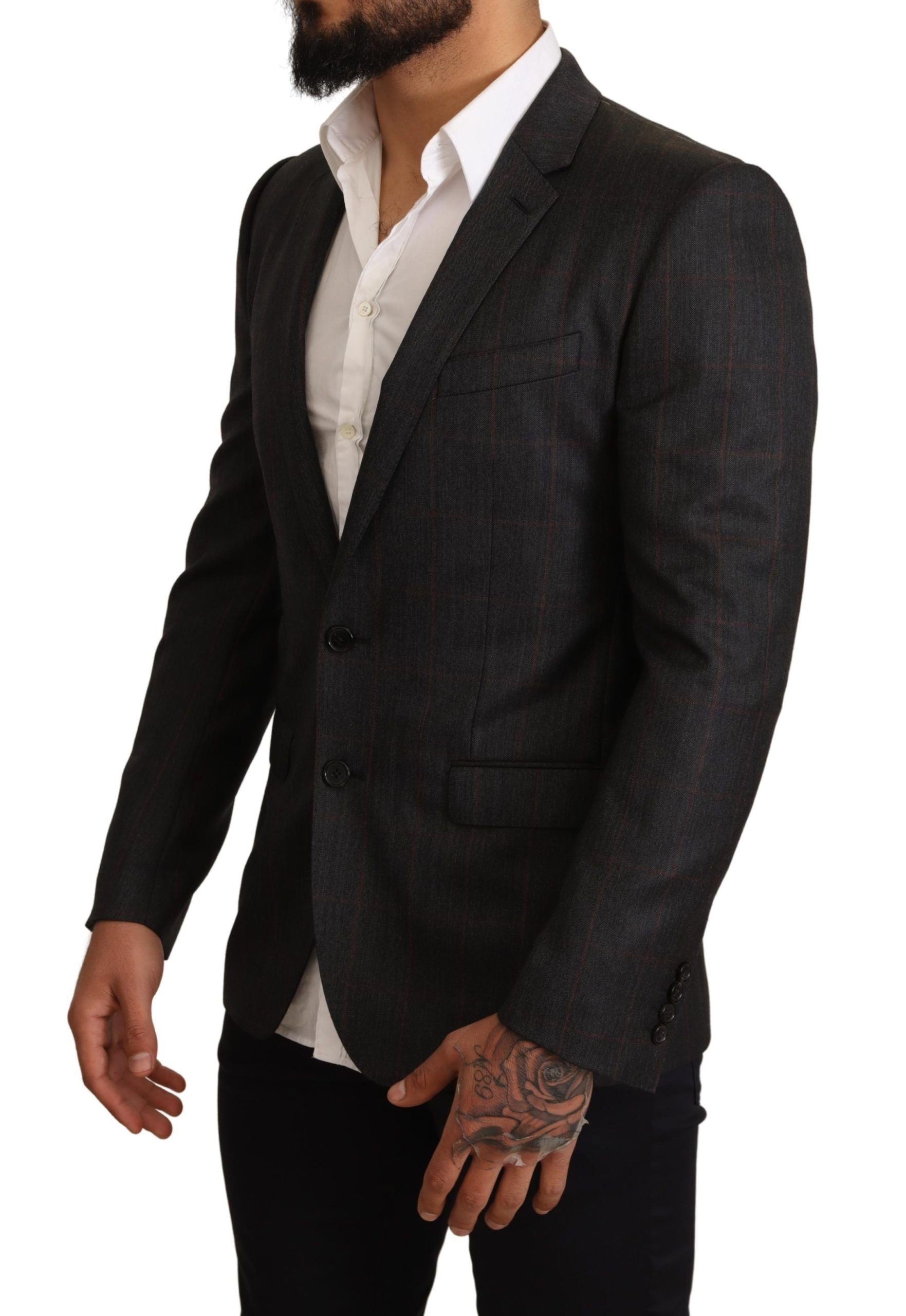 Elegant Gray Check Martini Blazer - ventzia