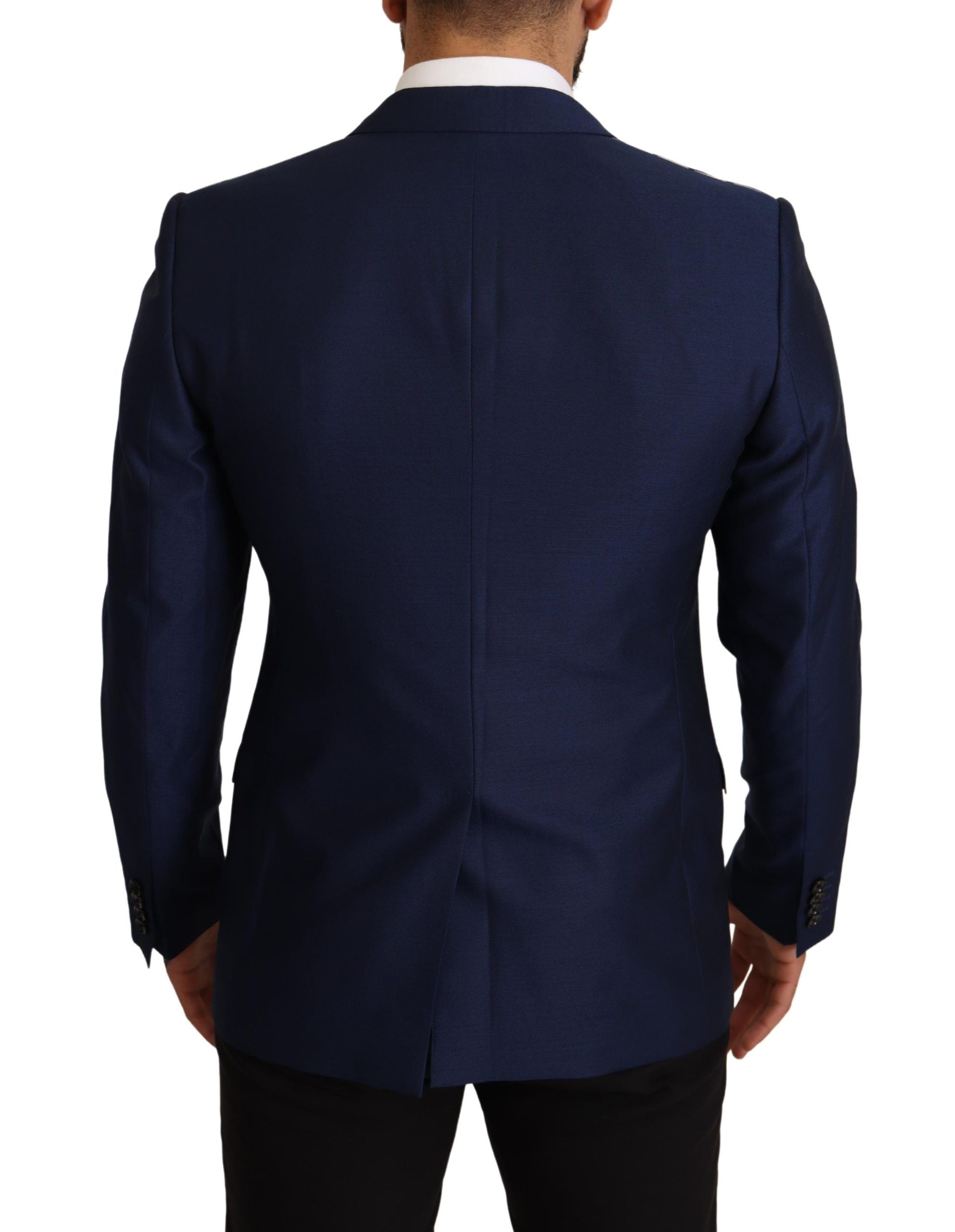 Navy Blue Virgin Wool Martini Blazer - ventzia