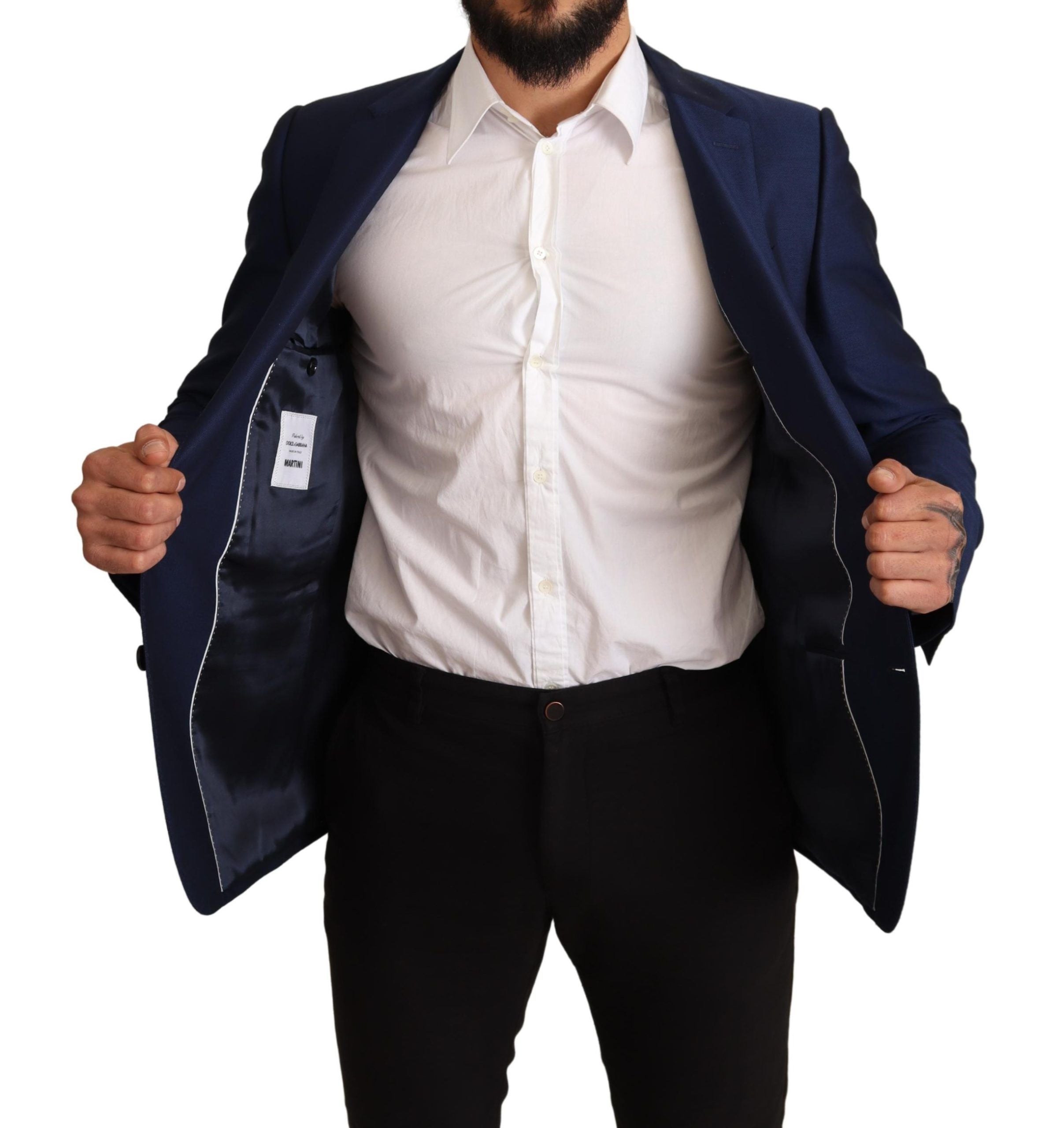 Navy Blue Virgin Wool Martini Blazer - ventzia
