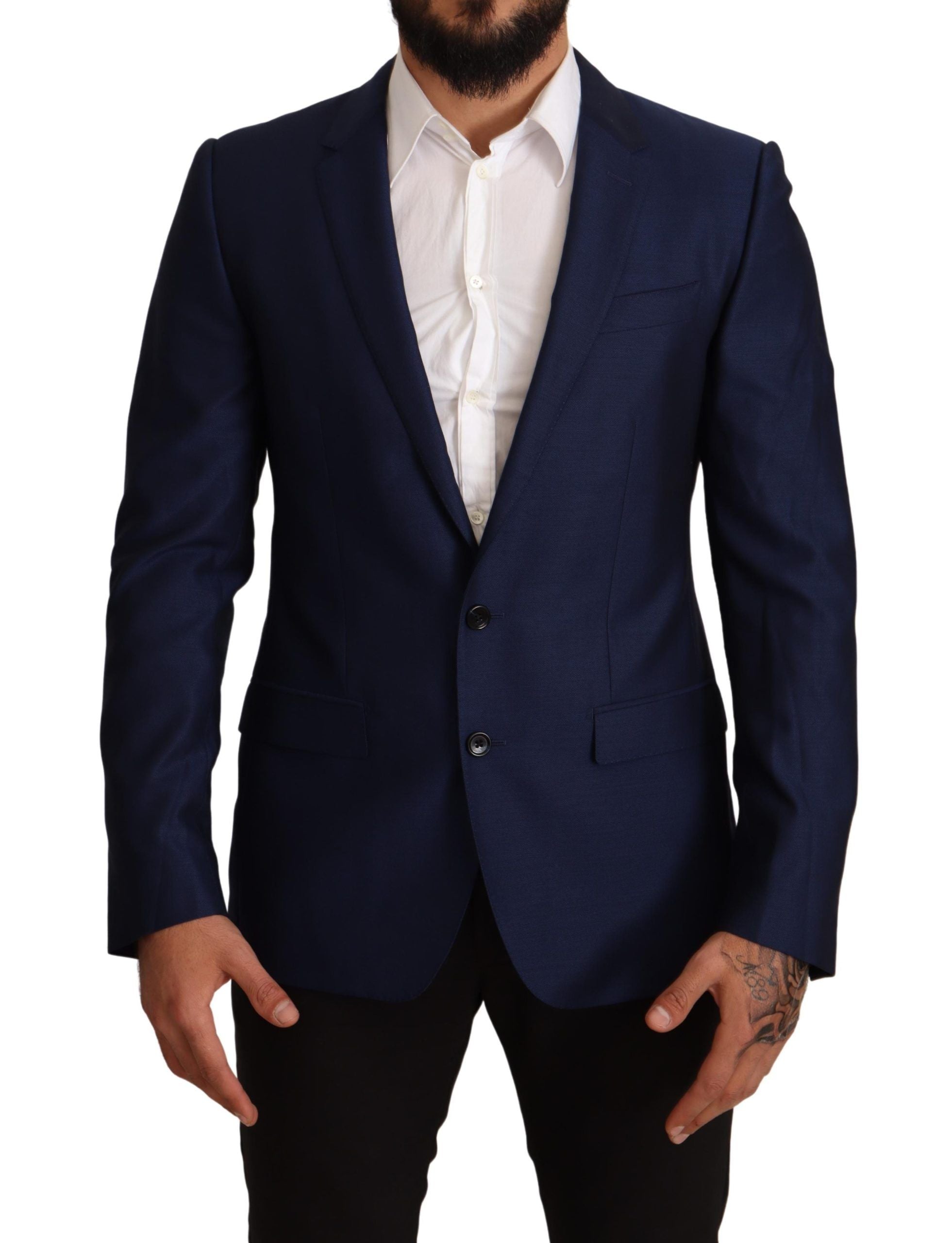 Navy Blue Virgin Wool Martini Blazer - ventzia
