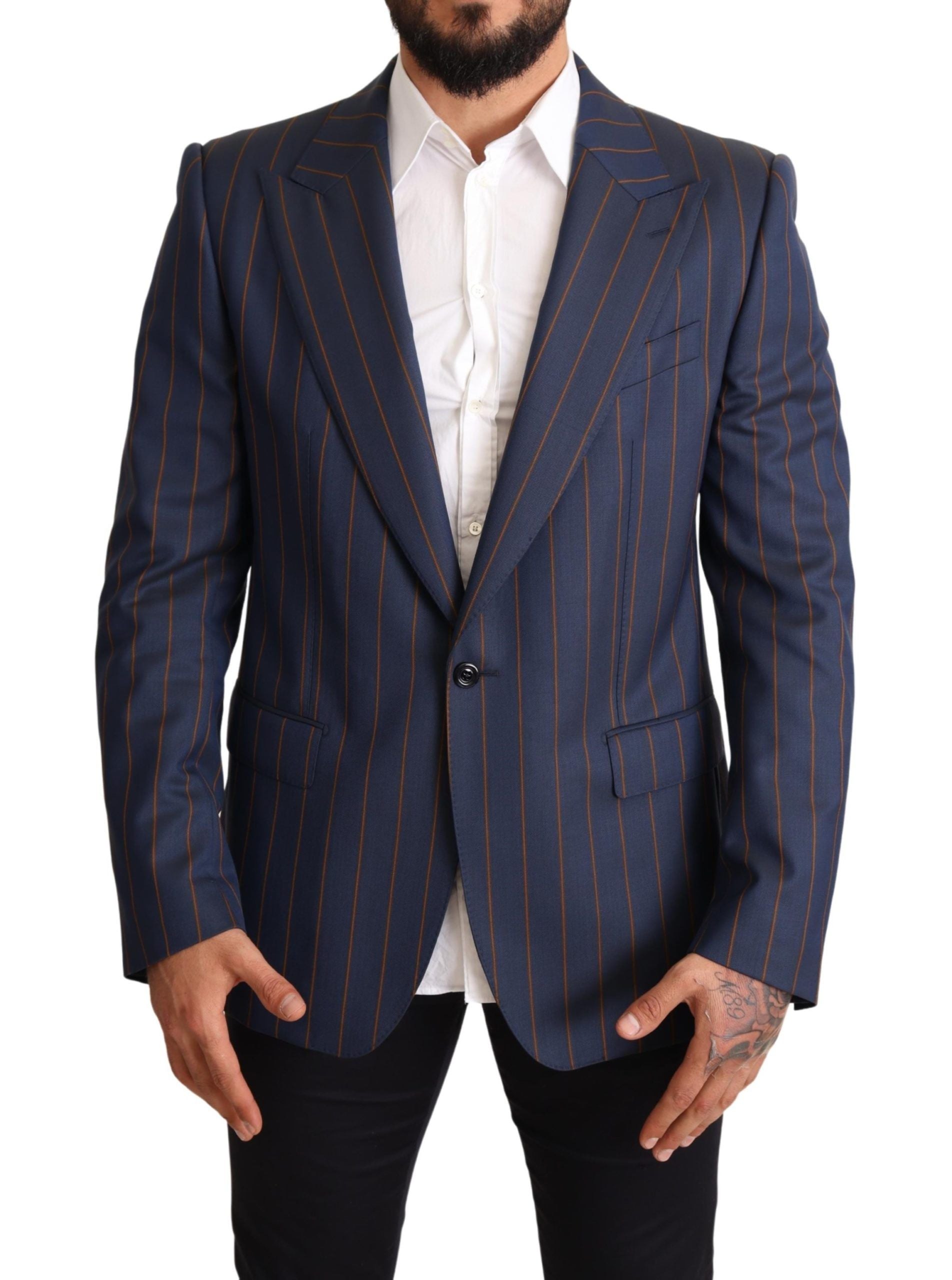 Elegant Slim Fit Blue Striped Wool Blazer - ventzia