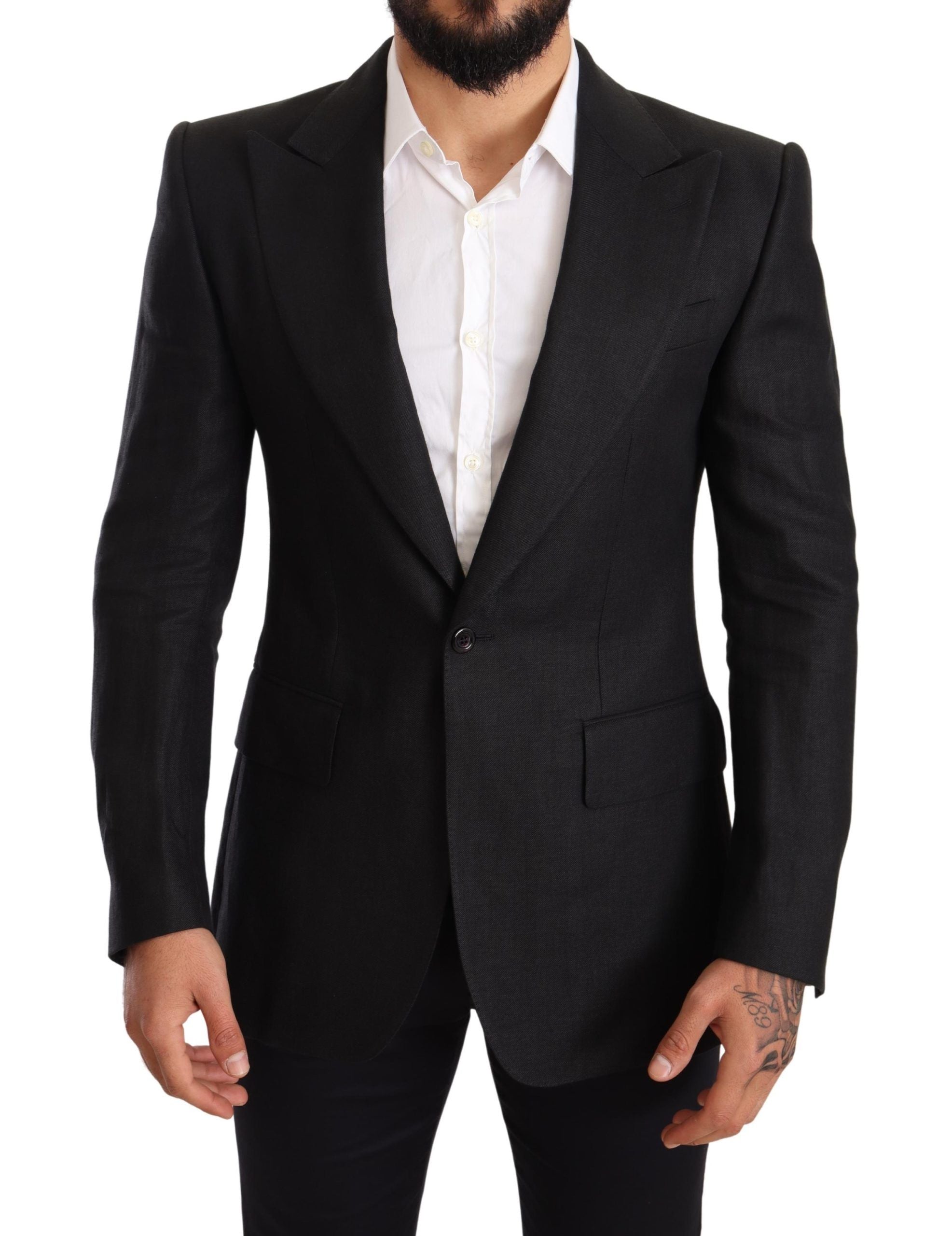 Elegant Slim Fit Black Linen Blazer - ventzia