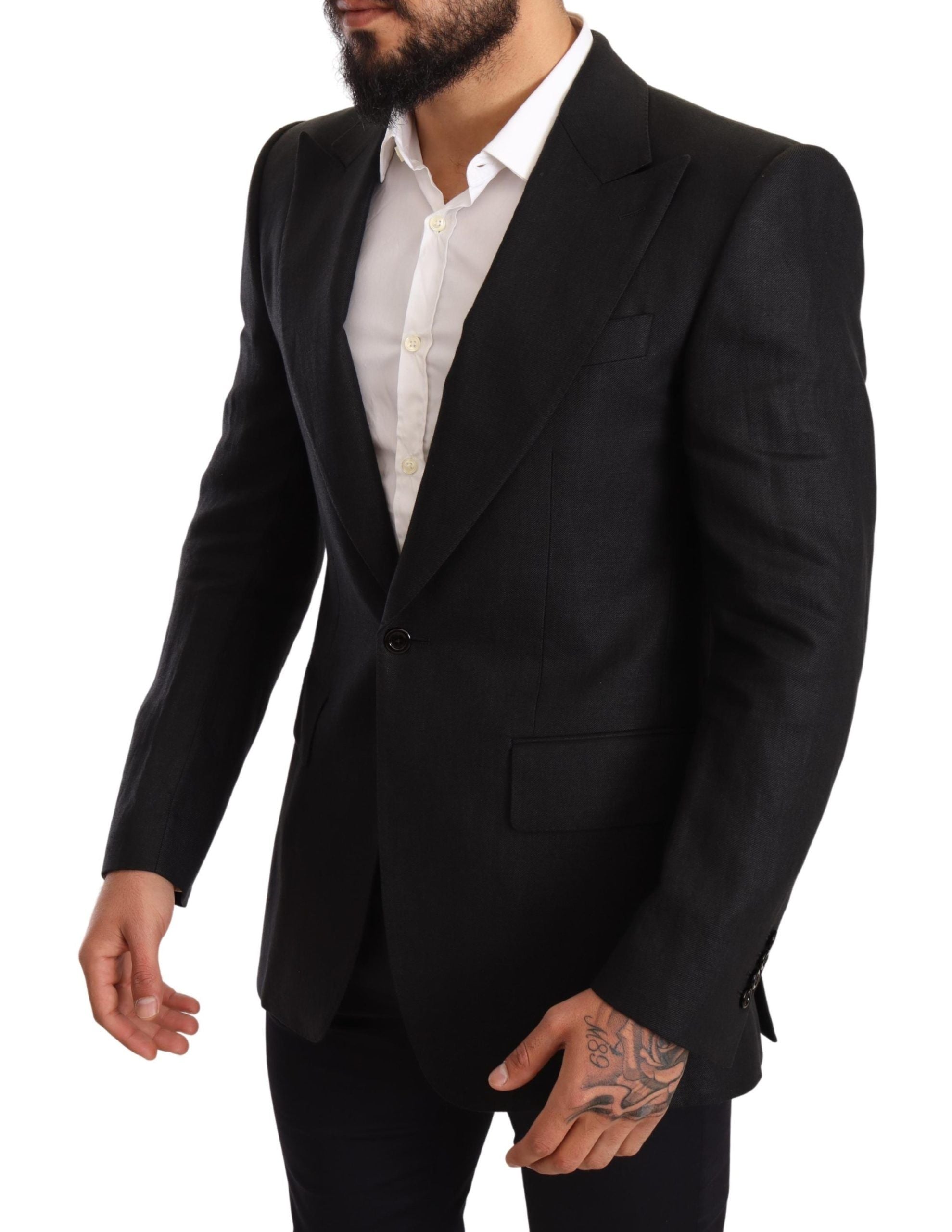 Elegant Slim Fit Black Linen Blazer - ventzia