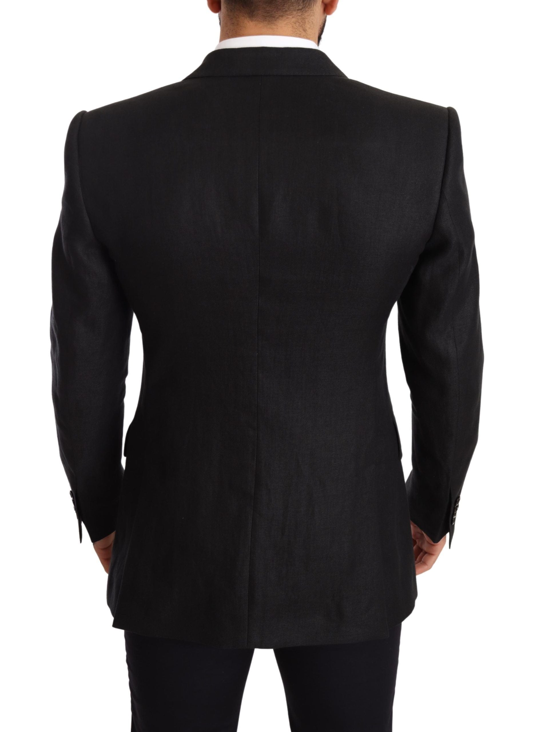 Elegant Slim Fit Black Linen Blazer - ventzia