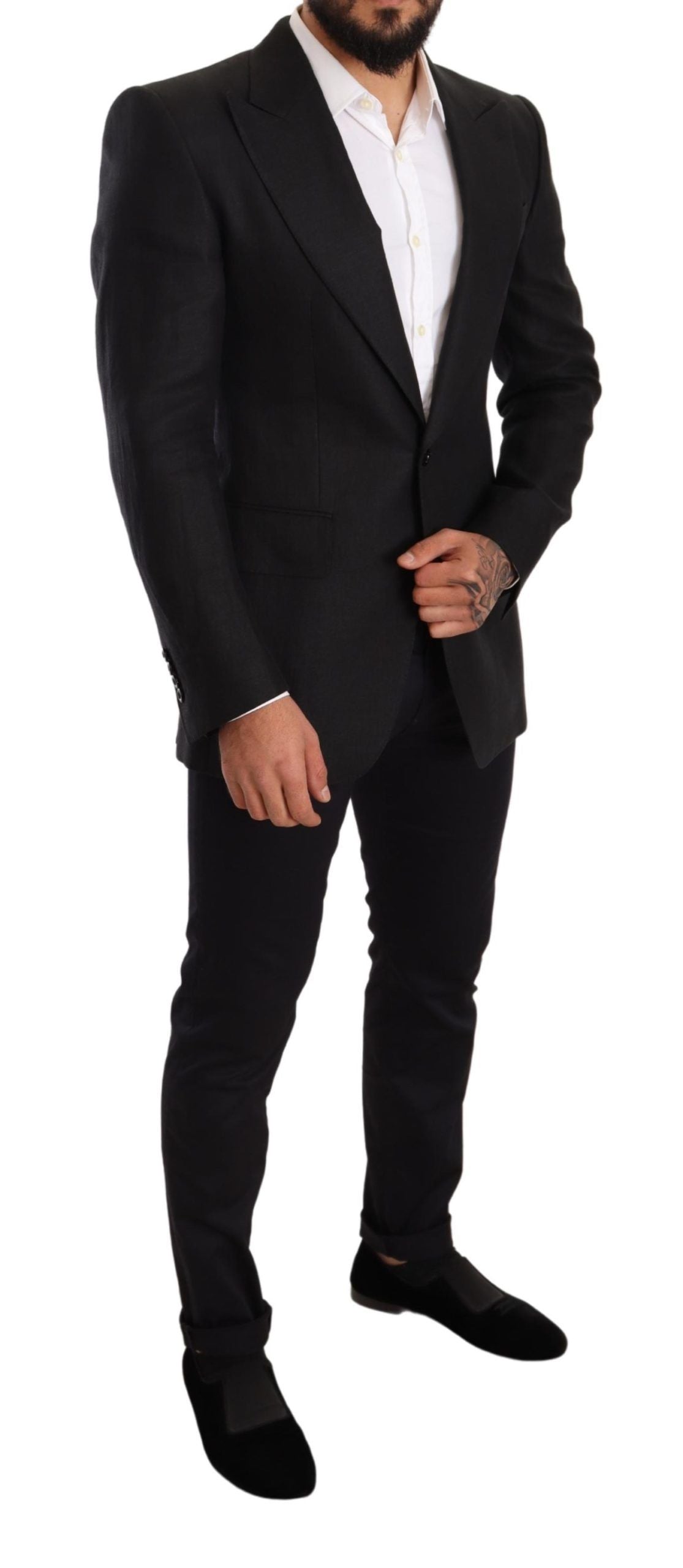 Elegant Slim Fit Black Linen Blazer - ventzia