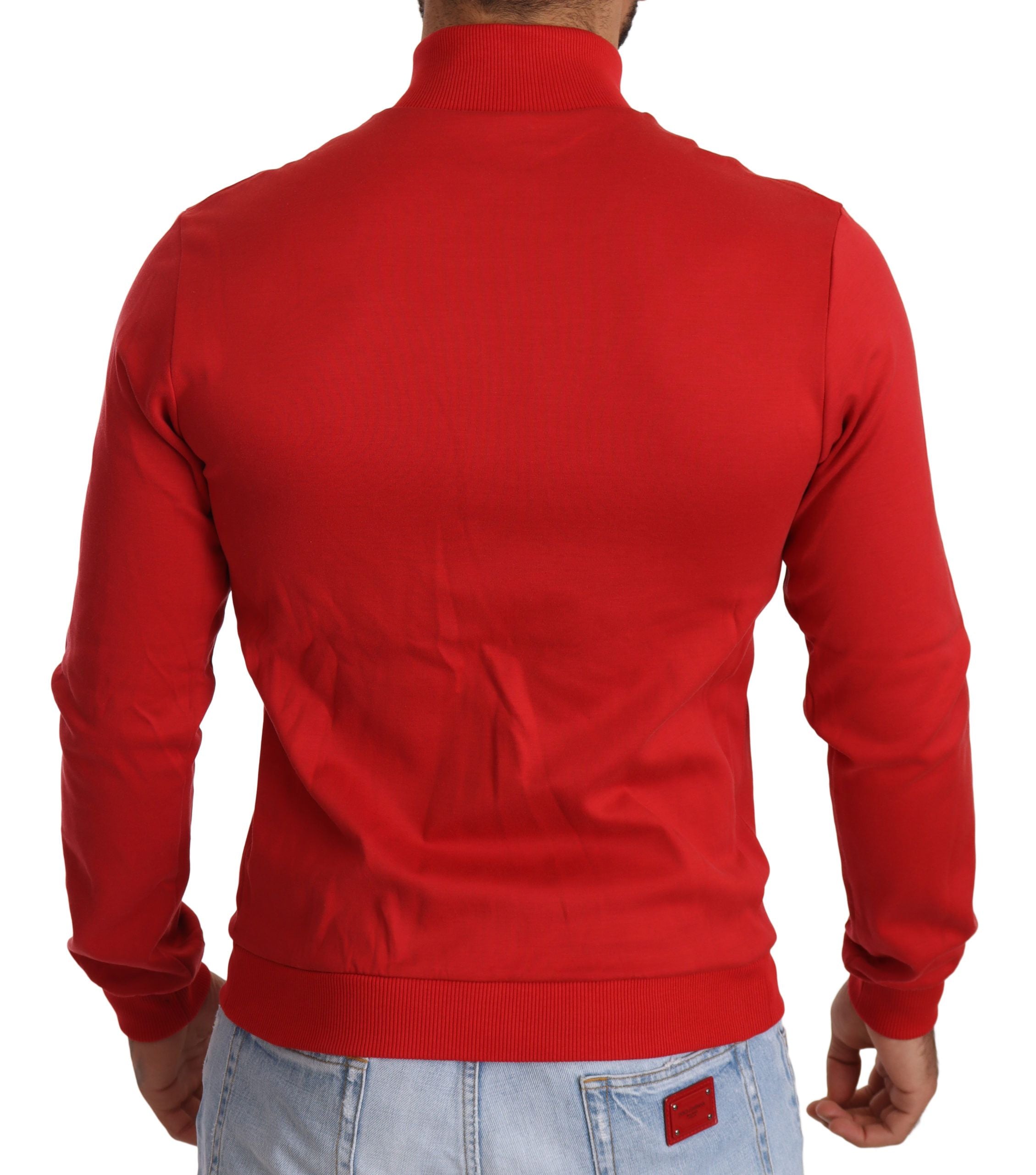 Elegant Red Full Zip Sweater with DG Motor Club Motif - ventzia