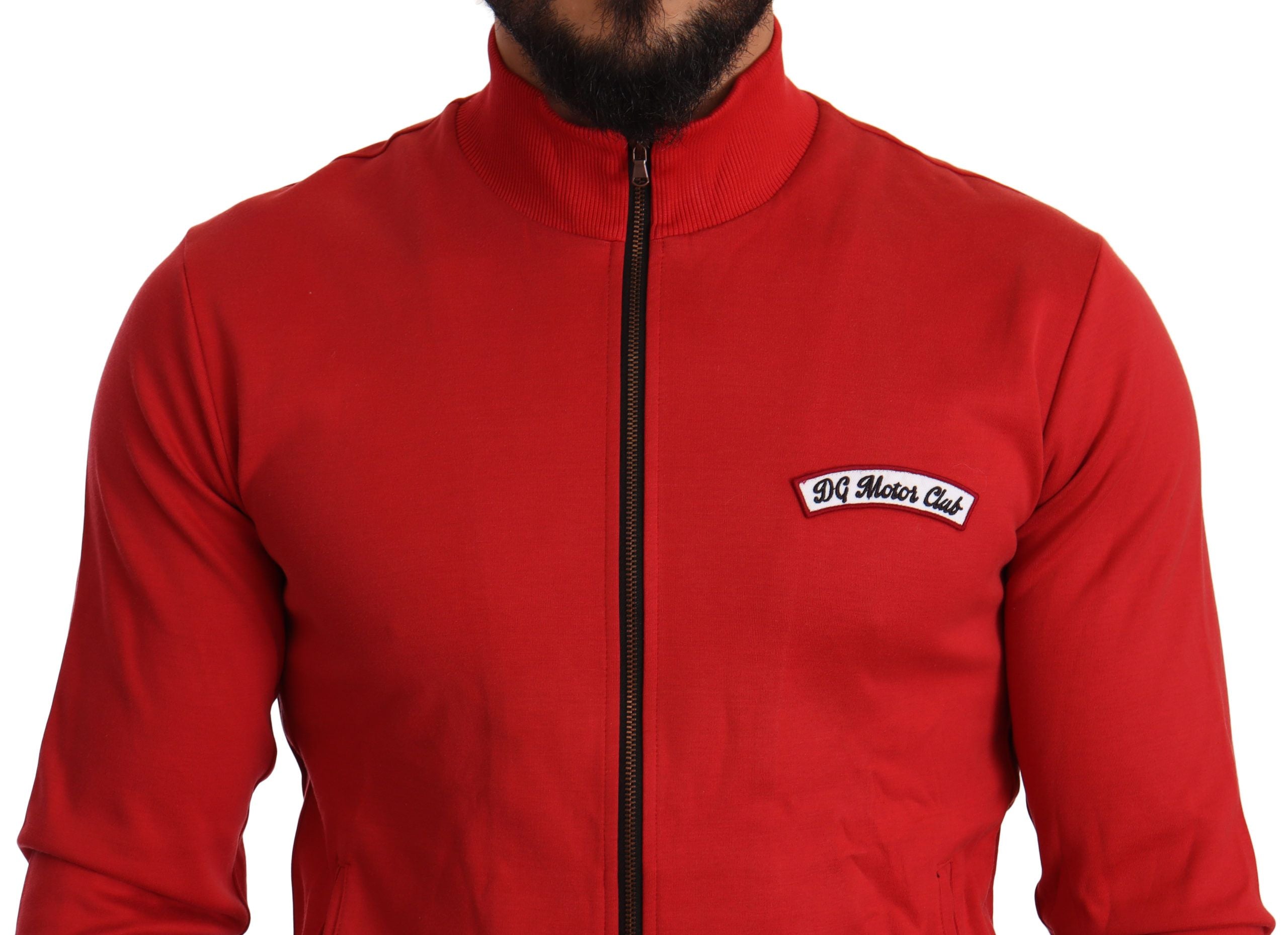 Elegant Red Full Zip Sweater with DG Motor Club Motif - ventzia