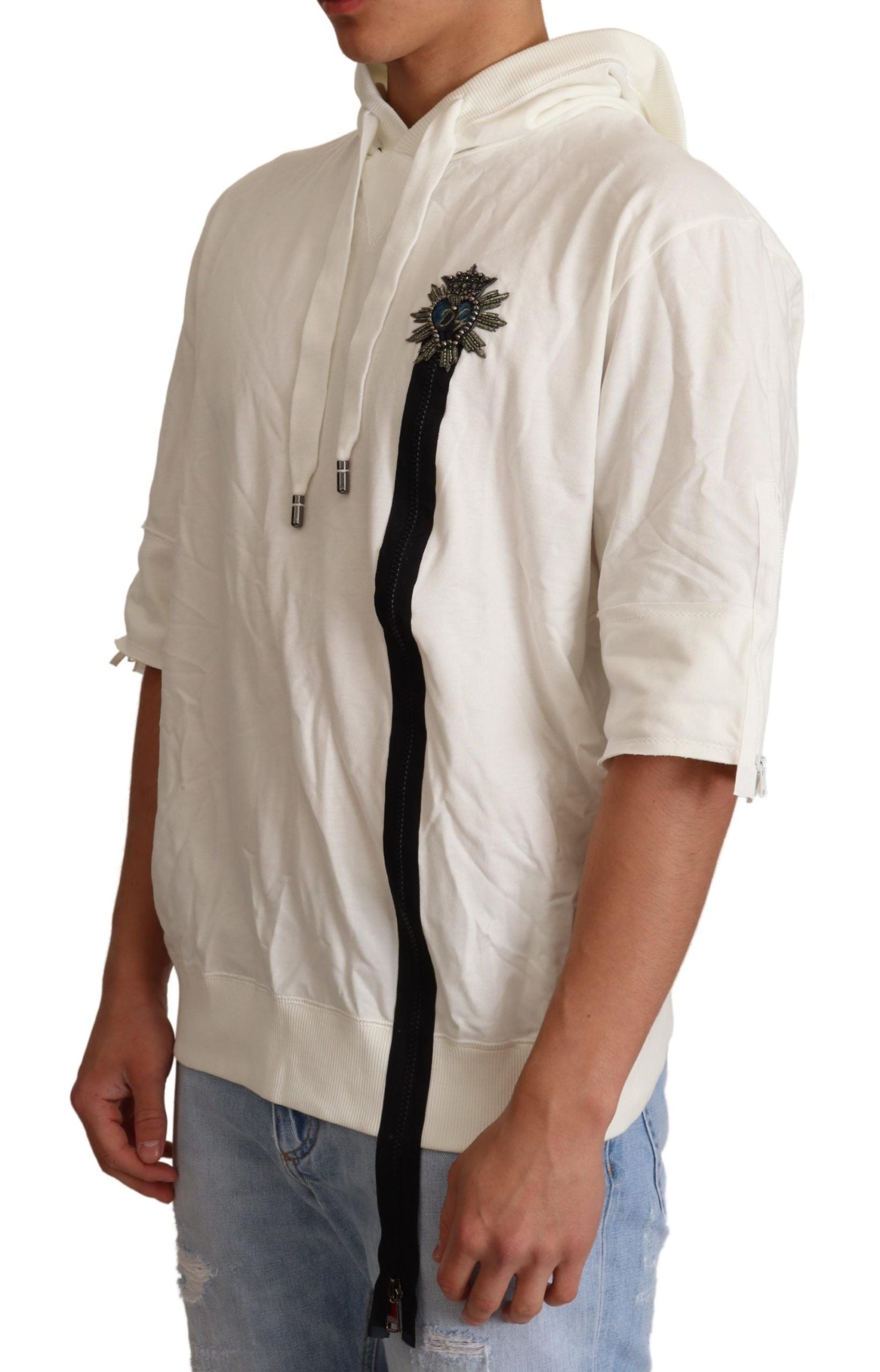 Exquisite Off-White Cotton Hooded Sweater - ventzia
