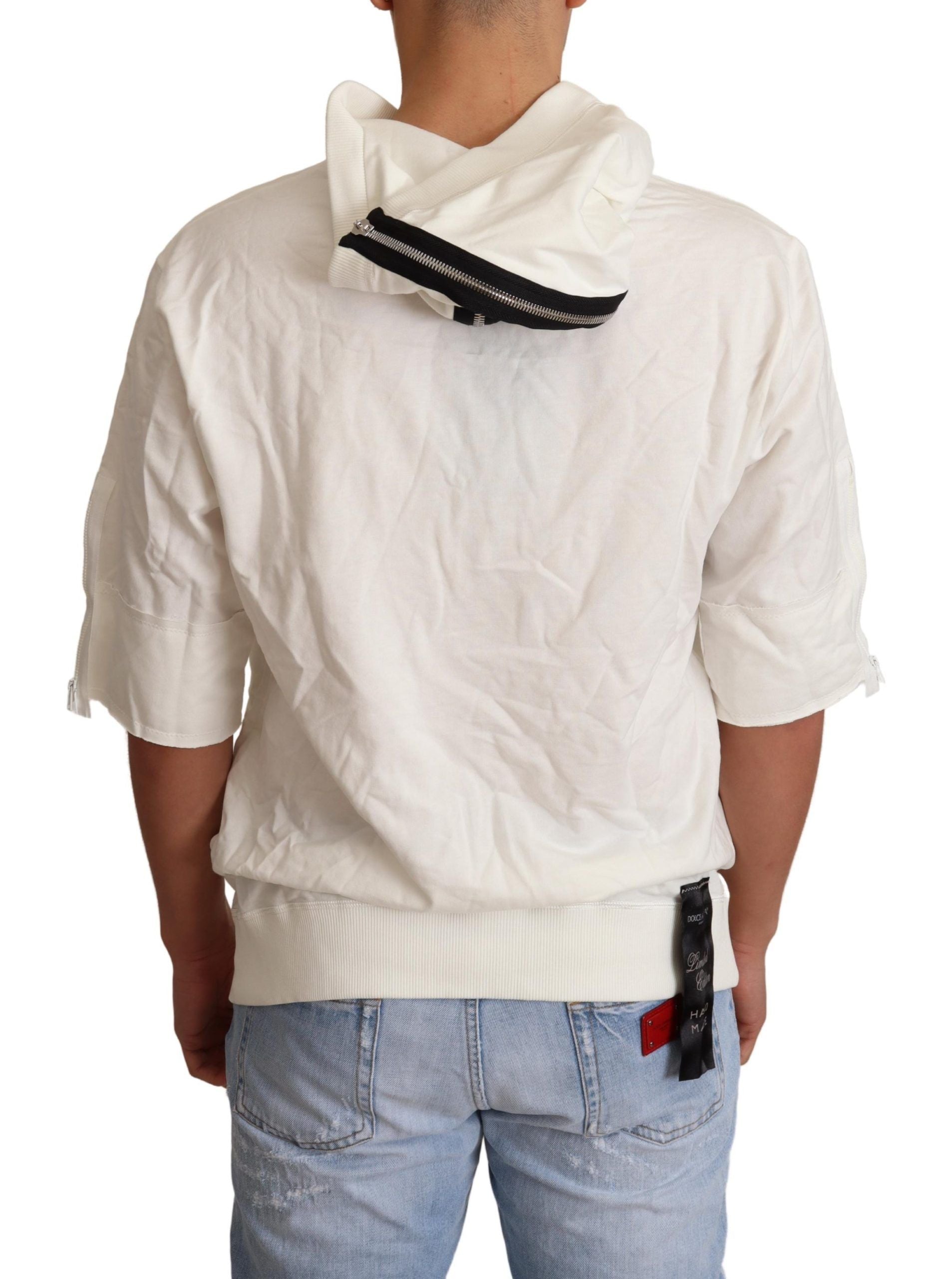 Exquisite Off-White Cotton Hooded Sweater - ventzia