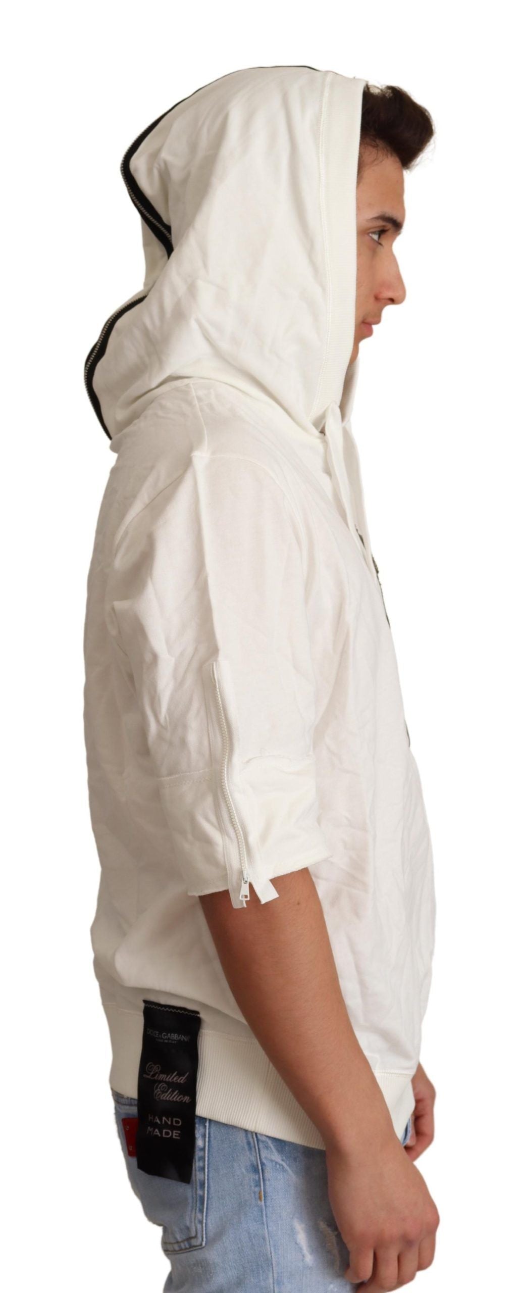 Exquisite Off-White Cotton Hooded Sweater - ventzia